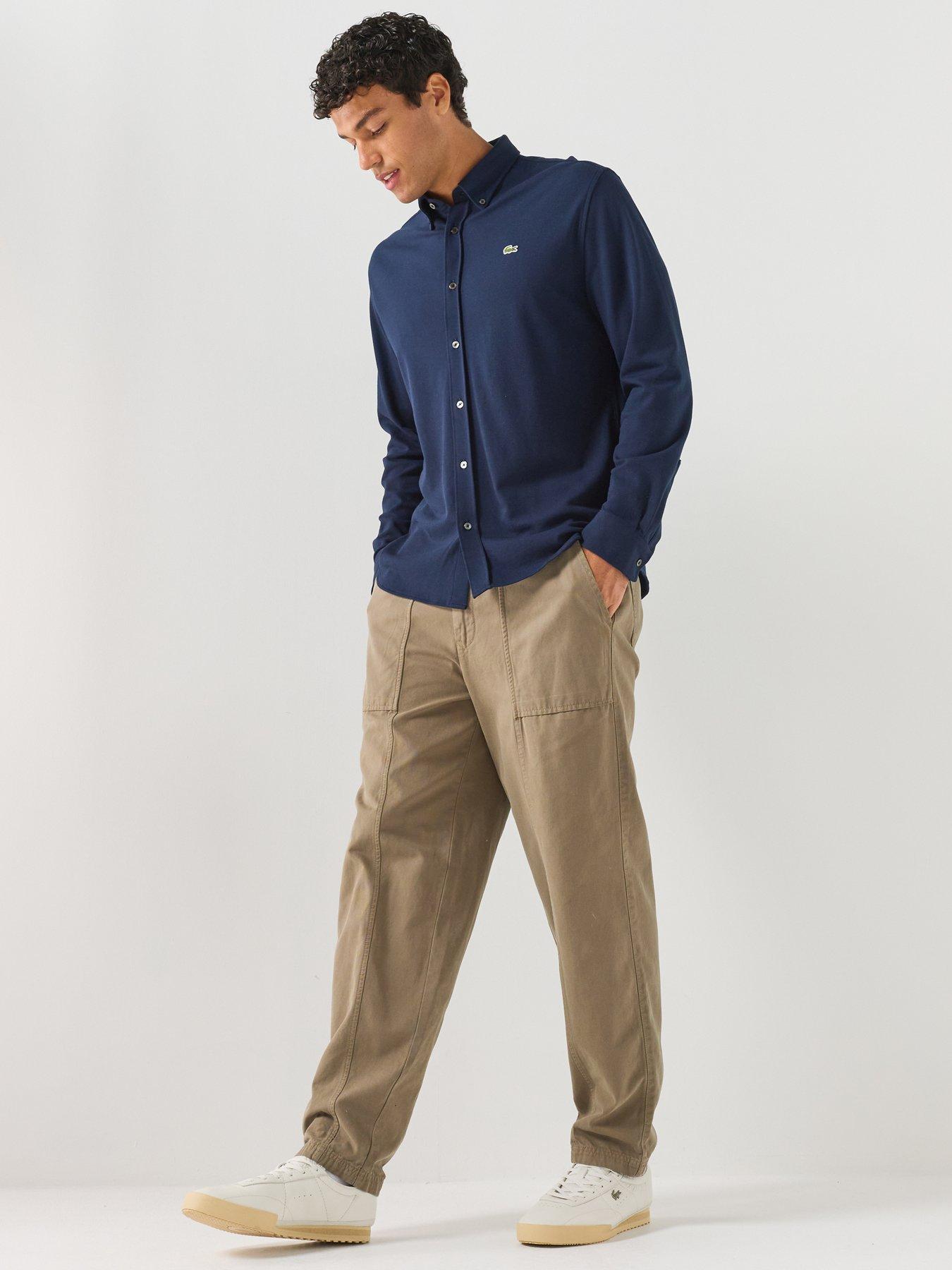 Image 3 of 5 of Lacoste Men's Slim Fit Long Sleeve Pique Shirt - Navy