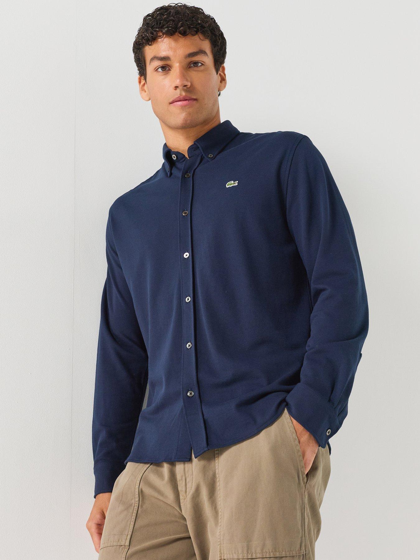 Image 4 of 5 of Lacoste Men's Slim Fit Long Sleeve Pique Shirt - Navy
