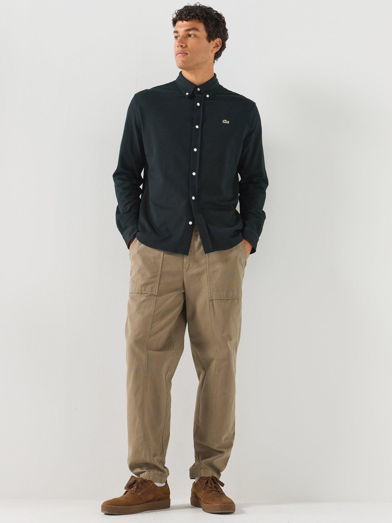 Image 1 of 5 of Lacoste Slim Fit Long Sleeve Pique Shirt - Green