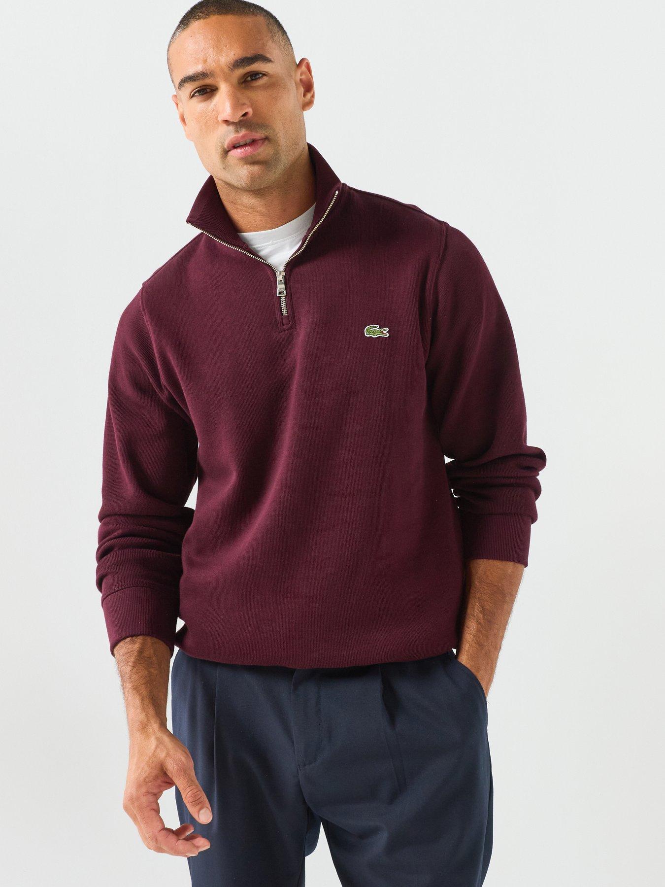 Image 1 of 6 of Lacoste Ribbed Interlock 1/4 Zip Sweat - Dark Red