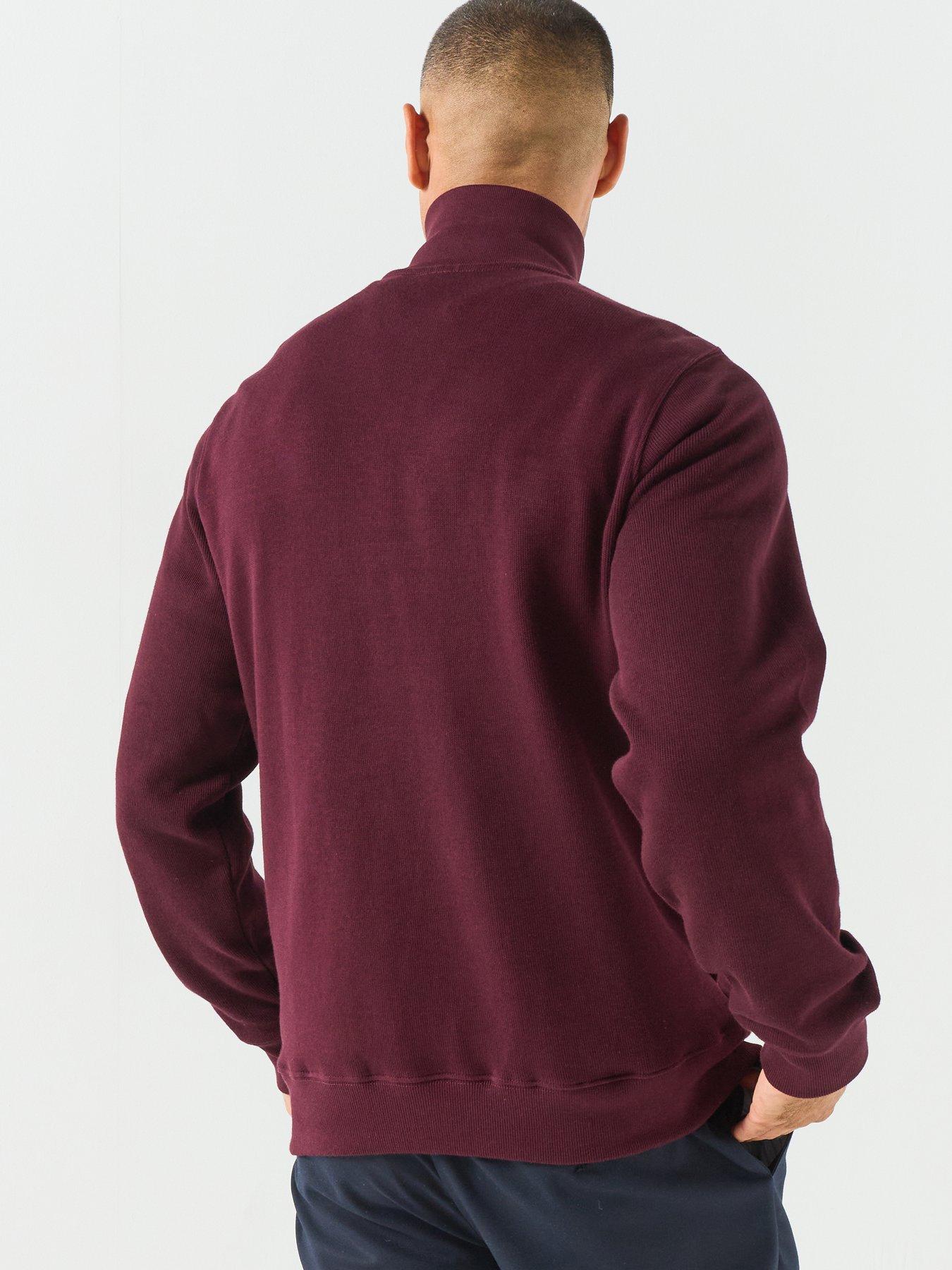 Image 2 of 6 of Lacoste Ribbed Interlock 1/4 Zip Sweat - Dark Red