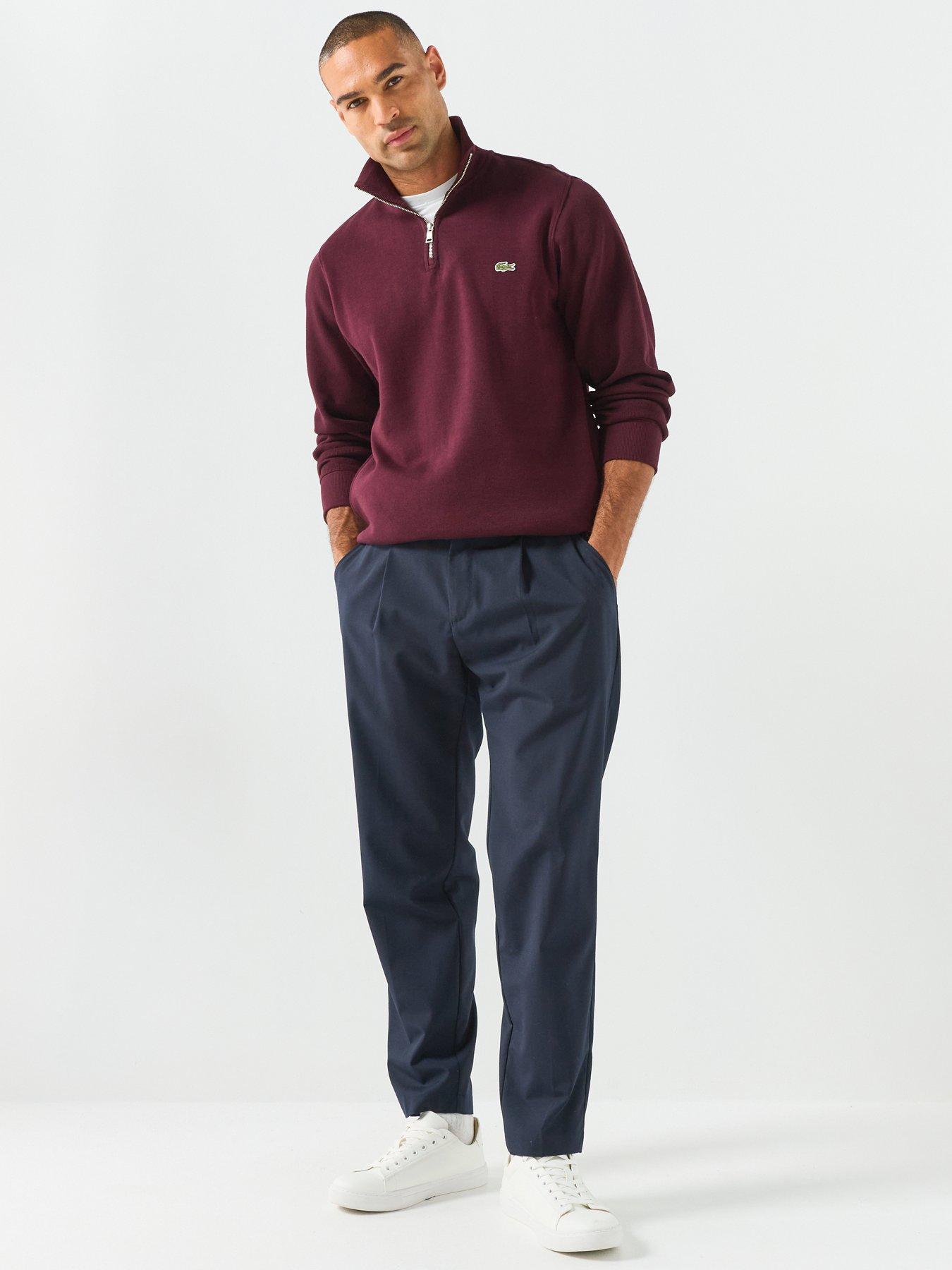 Image 3 of 6 of Lacoste Ribbed Interlock 1/4 Zip Sweat - Dark Red