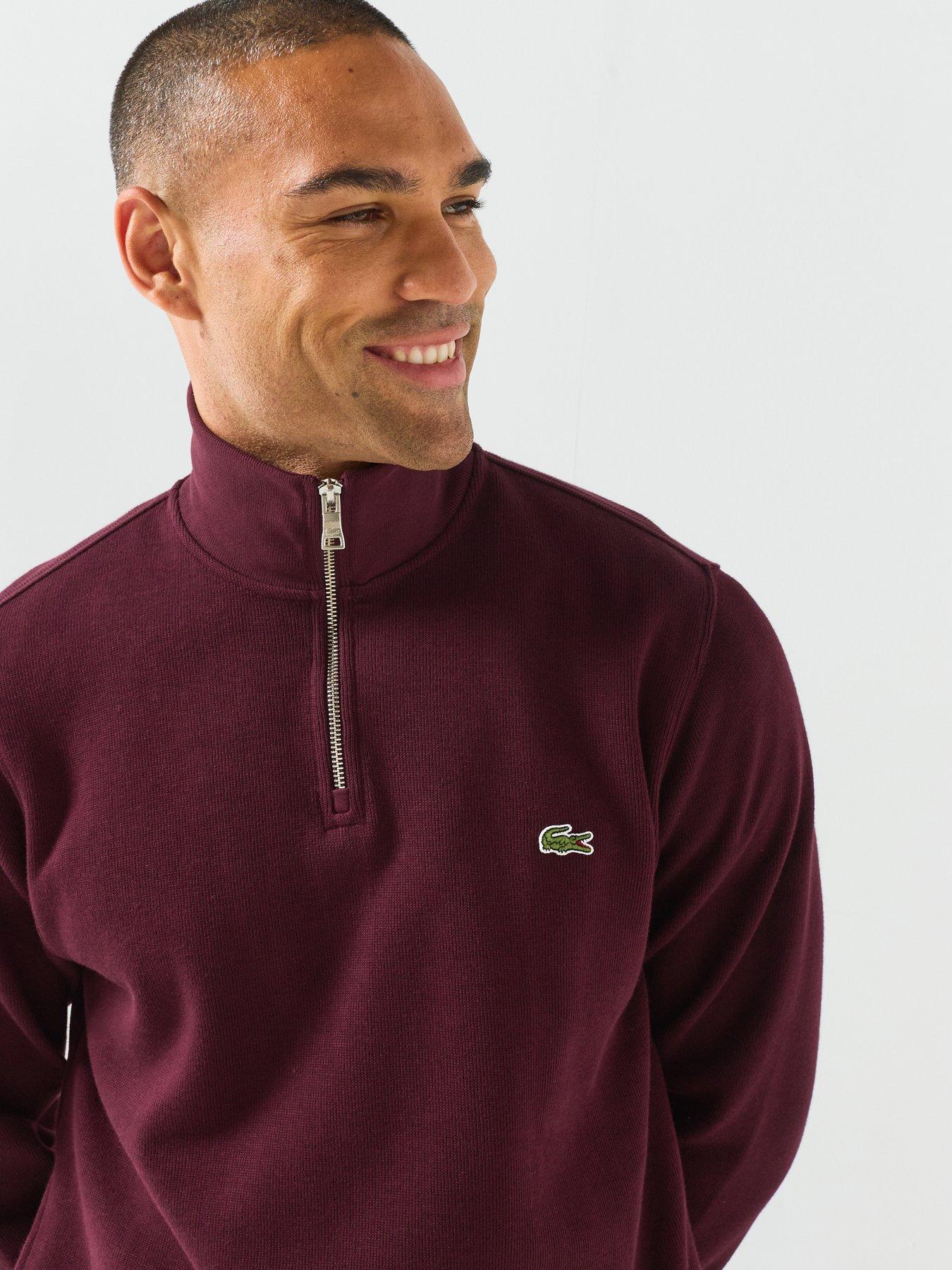 Image 4 of 6 of Lacoste Ribbed Interlock 1/4 Zip Sweat - Dark Red