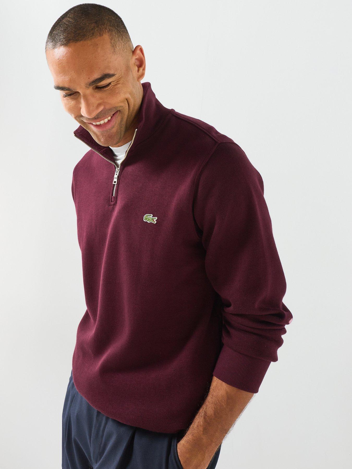 Image 5 of 6 of Lacoste Ribbed Interlock 1/4 Zip Sweat - Dark Red