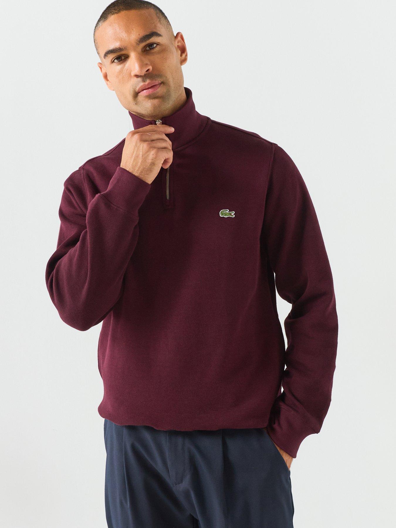 Image 6 of 6 of Lacoste Ribbed Interlock 1/4 Zip Sweat - Dark Red
