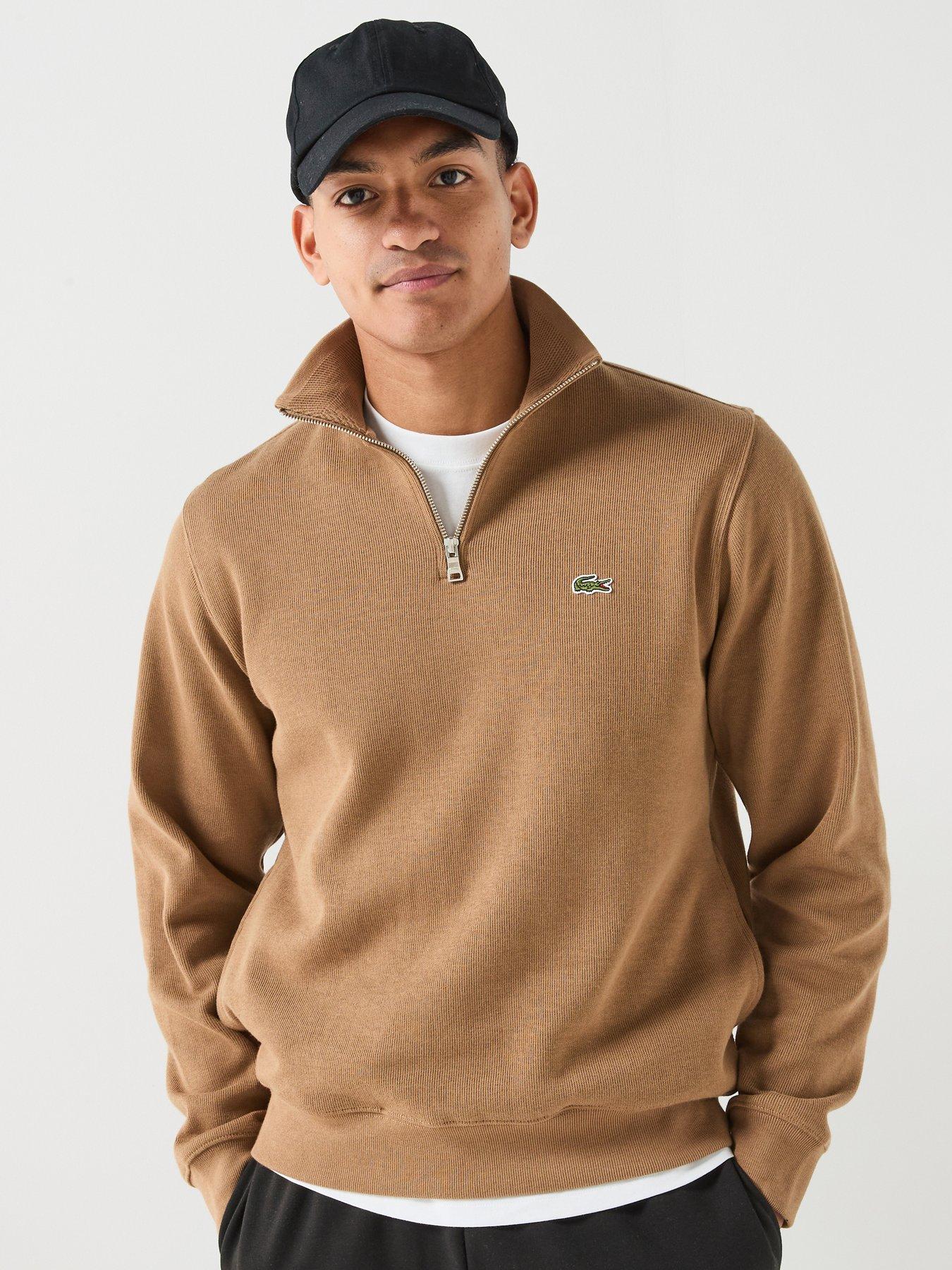 Image 1 of 6 of Lacoste Ribbed Interlock 1/4 Zip Sweat - Brown