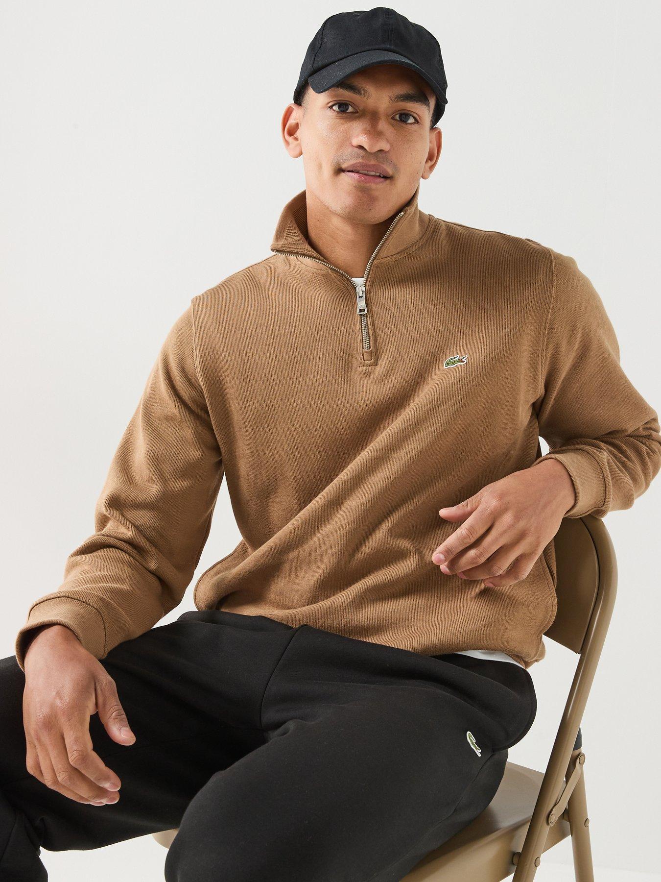 Image 4 of 6 of Lacoste Ribbed Interlock 1/4 Zip Sweat - Brown