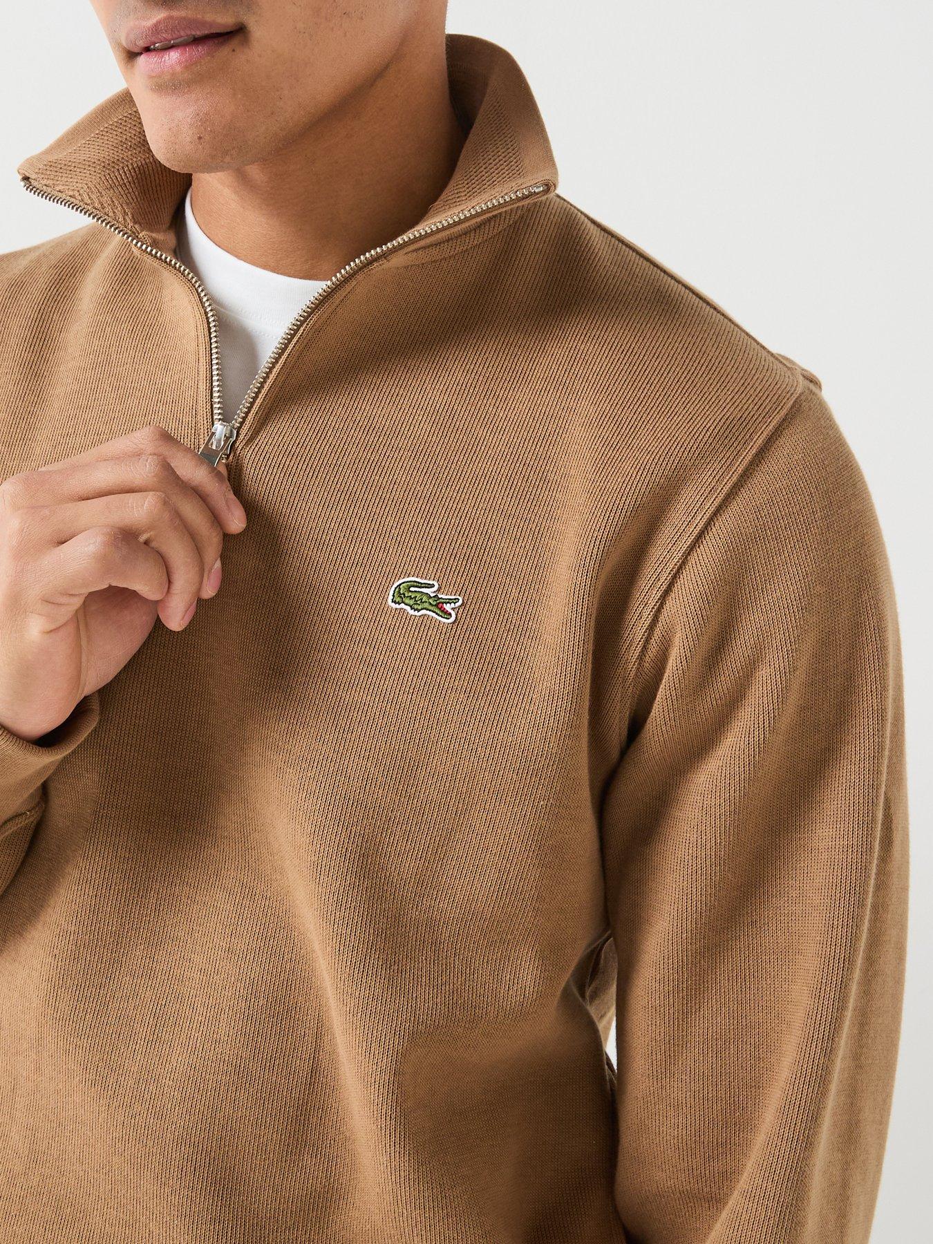Image 5 of 6 of Lacoste Ribbed Interlock 1/4 Zip Sweat - Brown