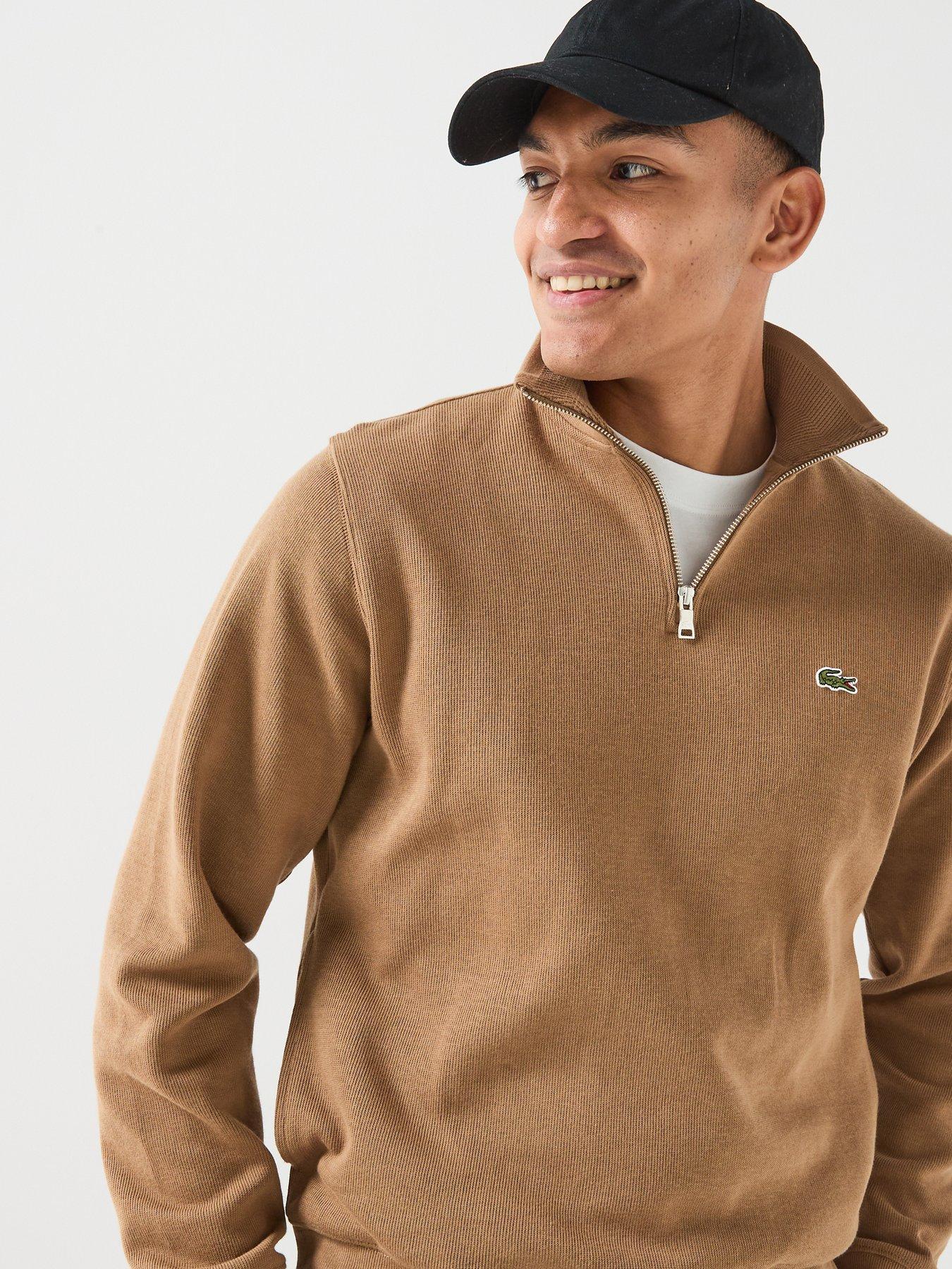 Image 6 of 6 of Lacoste Ribbed Interlock 1/4 Zip Sweat - Brown