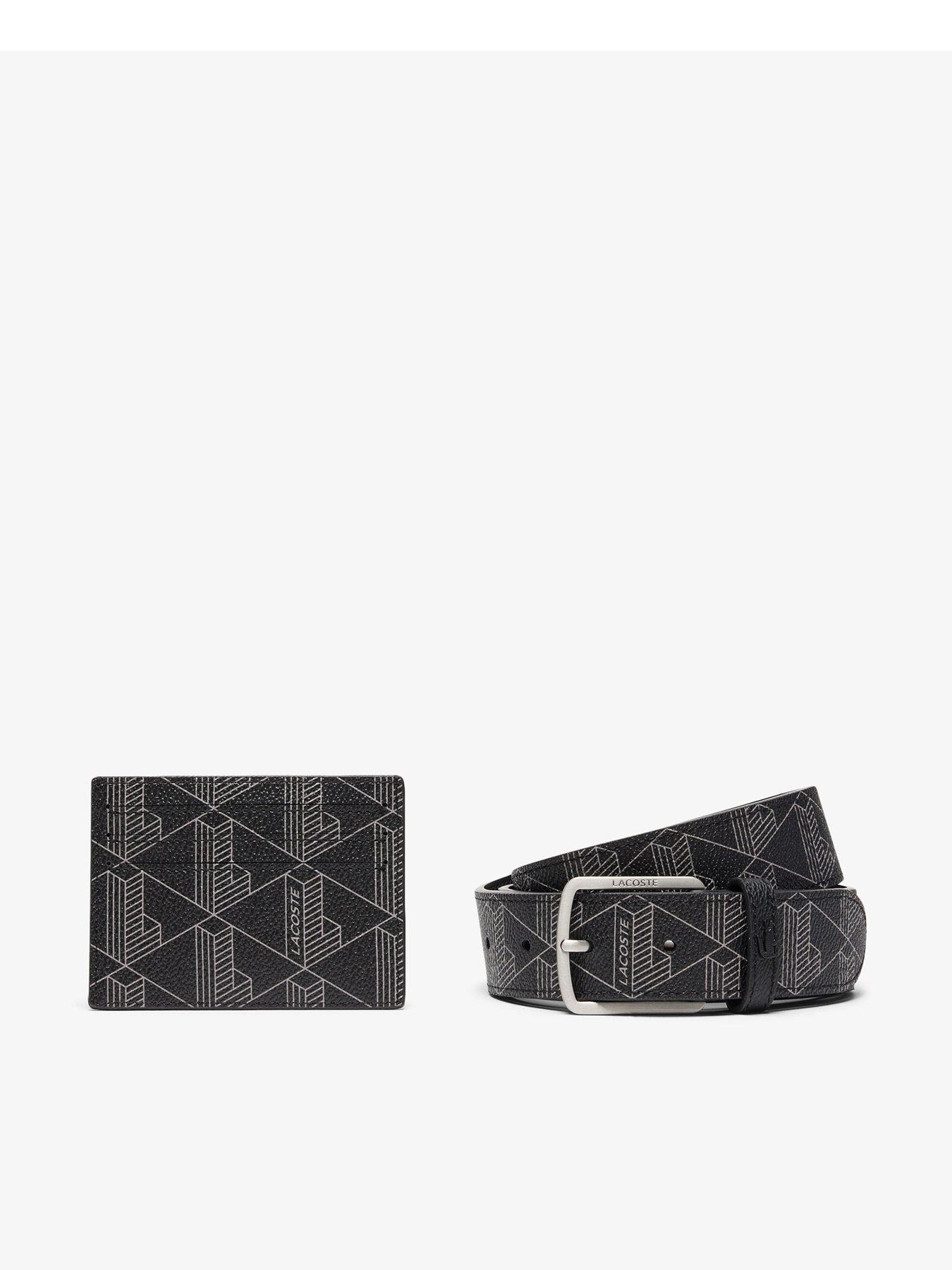 Image 1 of 6 of Lacoste Embossed Belt And Card Holder Gift Set - Black