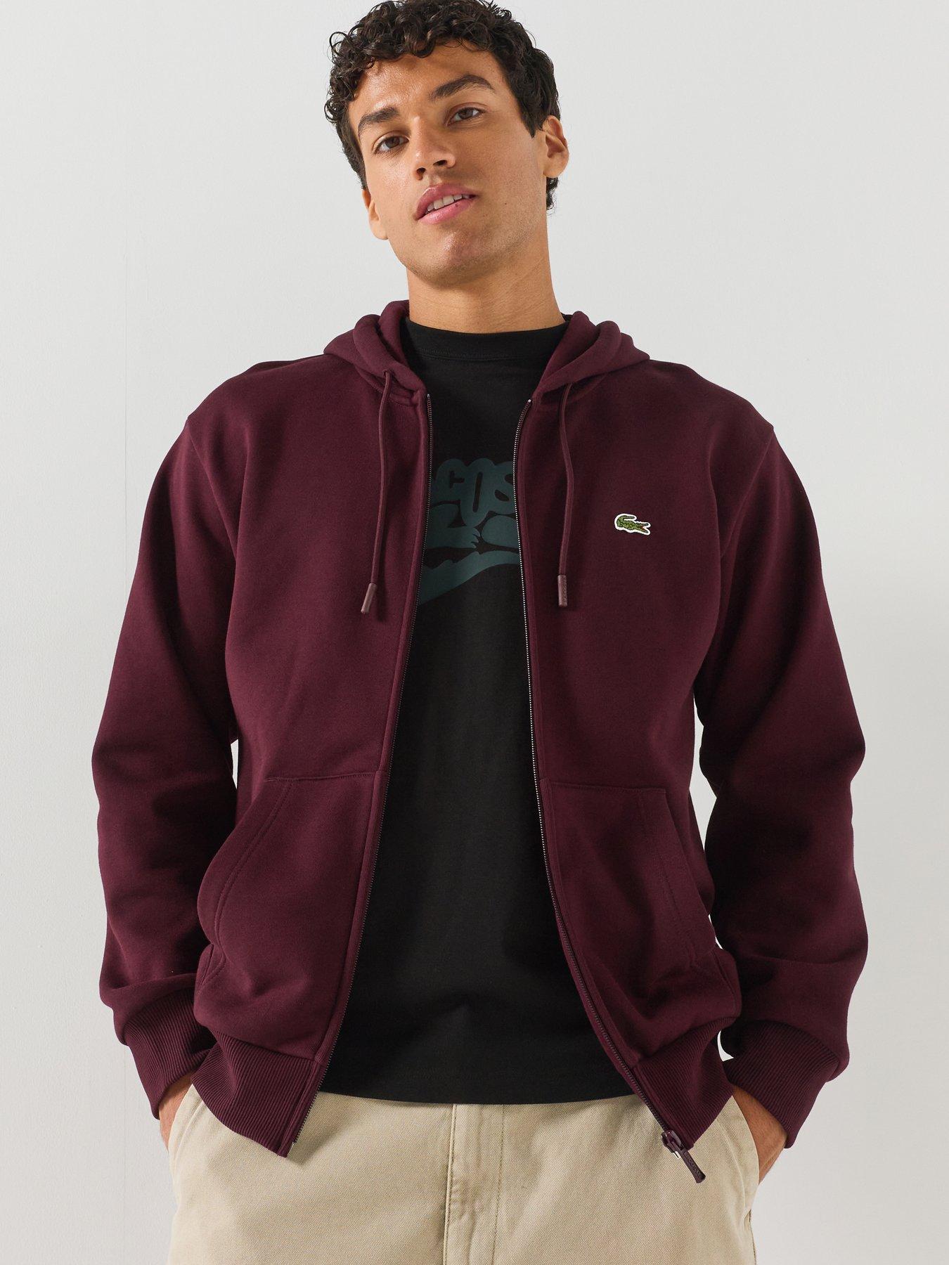 Image 1 of 6 of Lacoste Brushed Fleece Jersey Full Zip Hoodie - Dark Red