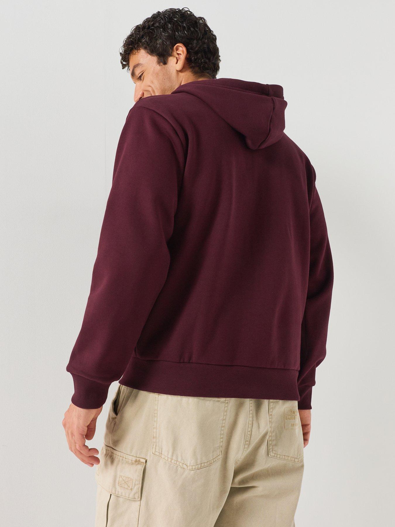 Image 2 of 6 of Lacoste Brushed Fleece Jersey Full Zip Hoodie - Dark Red