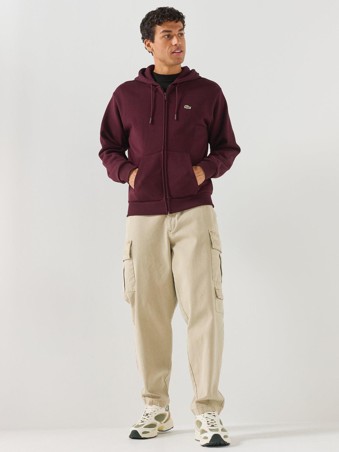 Image 3 of 6 of Lacoste Brushed Fleece Jersey Full Zip Hoodie - Dark Red