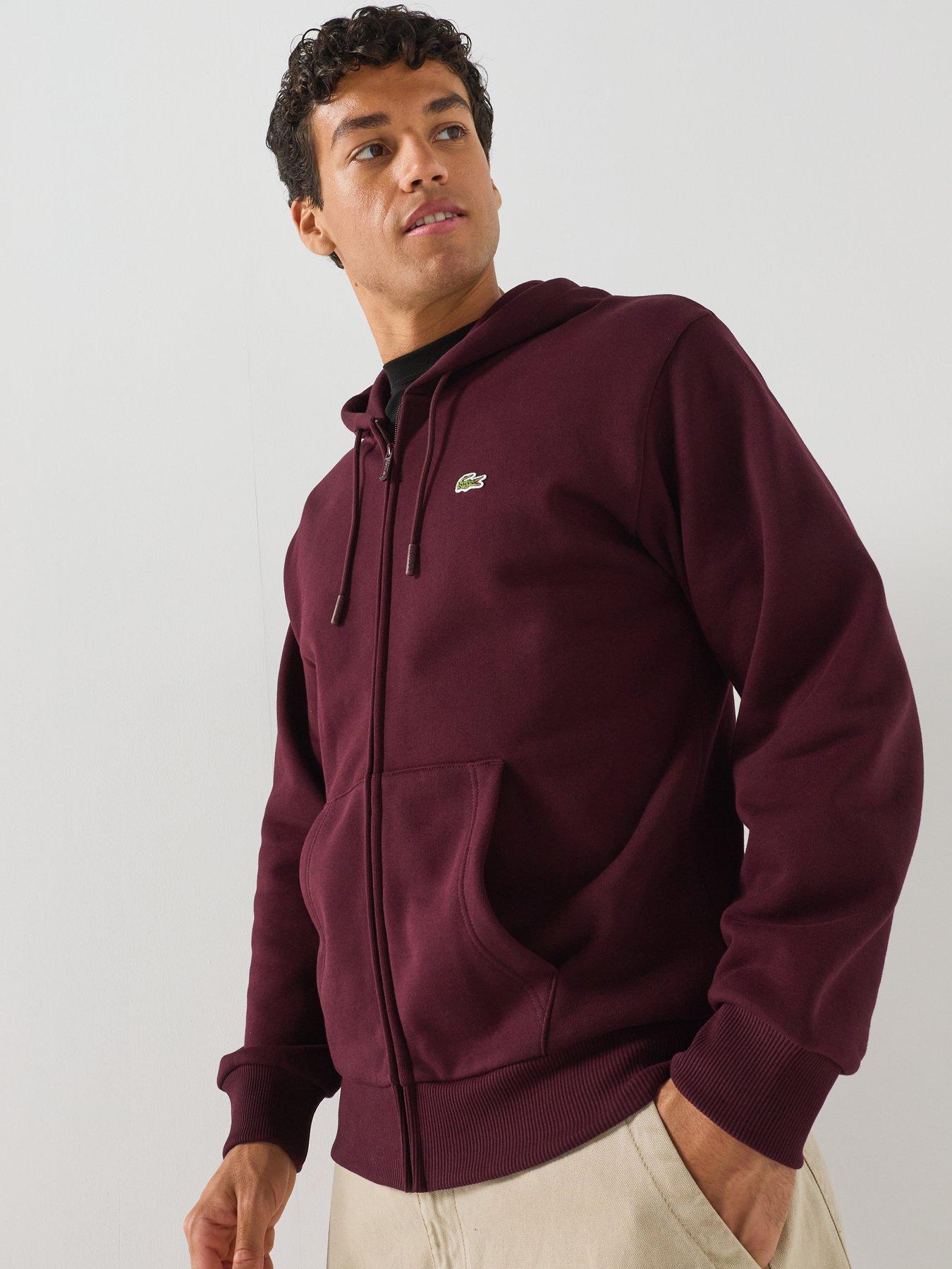 Image 4 of 6 of Lacoste Brushed Fleece Jersey Full Zip Hoodie - Dark Red