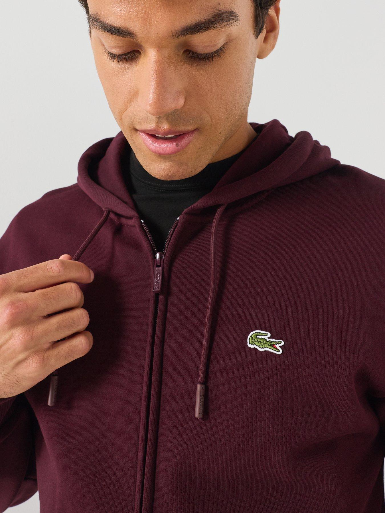 Image 5 of 6 of Lacoste Brushed Fleece Jersey Full Zip Hoodie - Dark Red