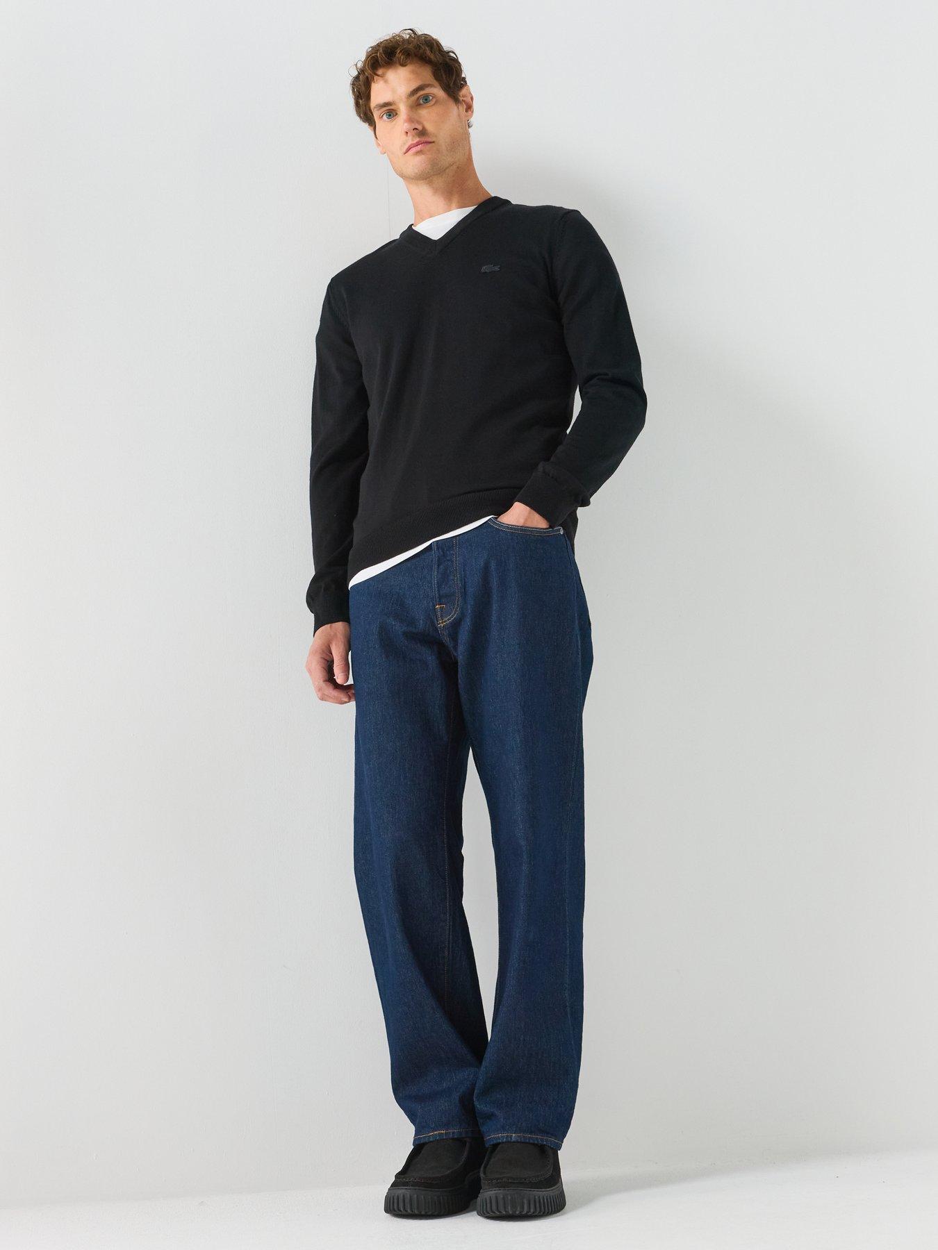 Image 3 of 5 of Lacoste Tonal V Neck Wool Knitted Jumper - Black