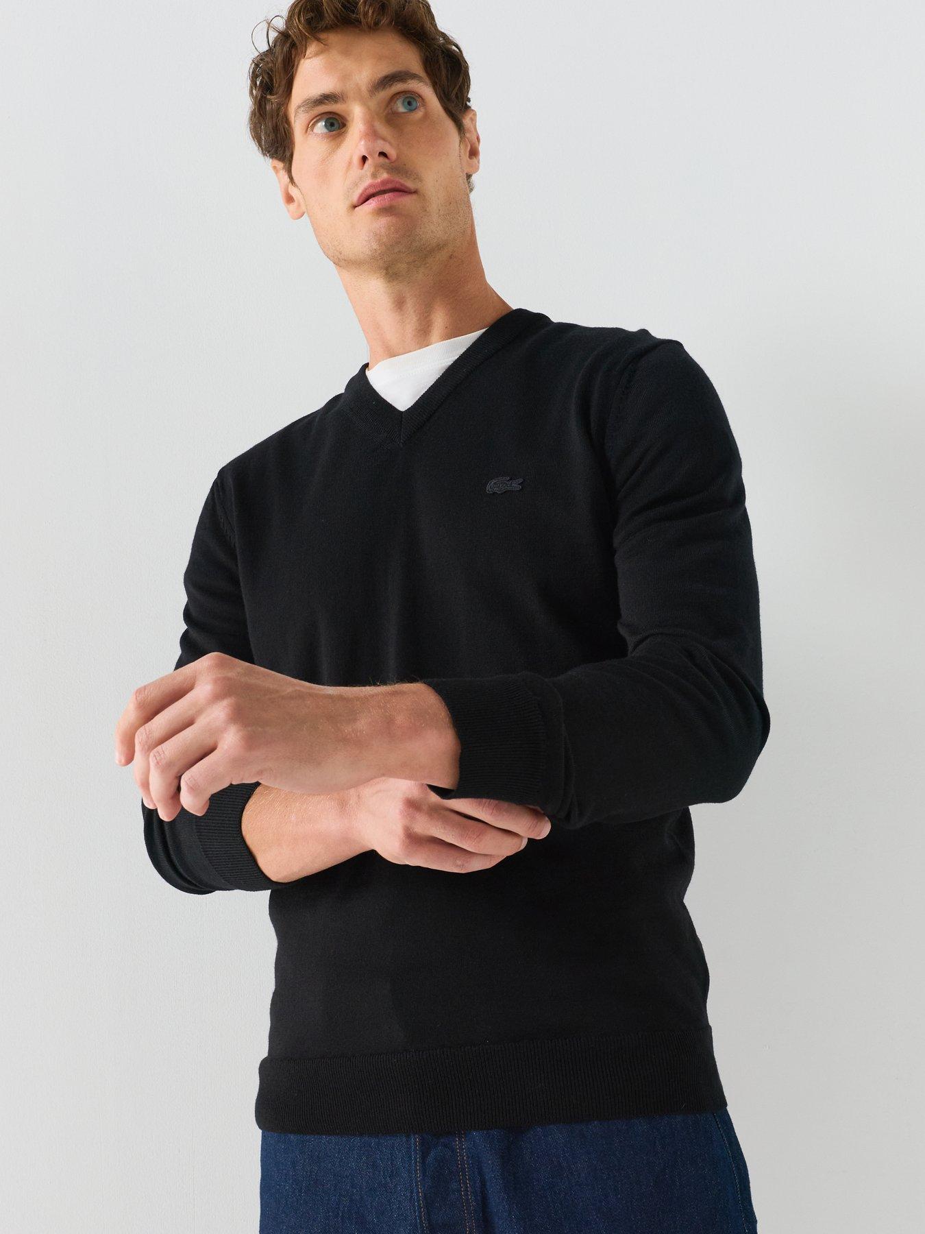 Image 5 of 5 of Lacoste Tonal V Neck Wool Knitted Jumper - Black