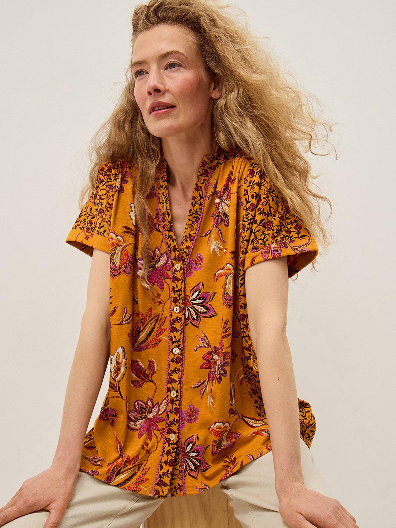 Image 3 of 4 of Monsoon Zainab Print Jersey Top - Orange