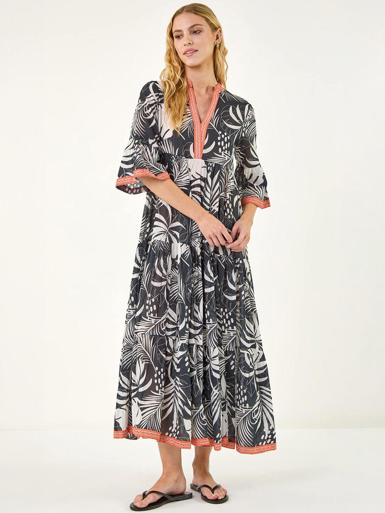 Roman Leaf Border Print Maxi Dress