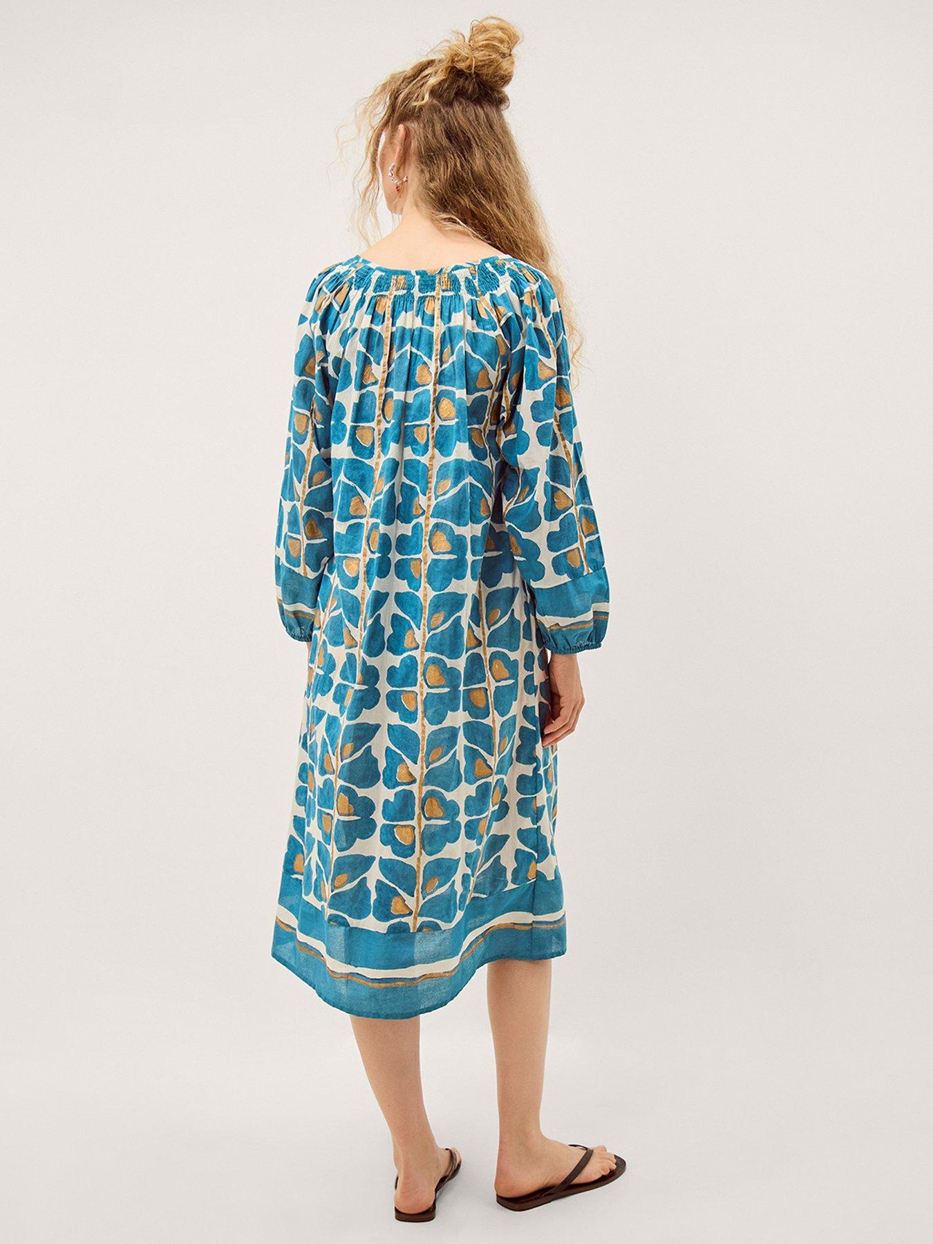 Image 2 of 5 of Monsoon Leila Print Midi Beach Dress - Green