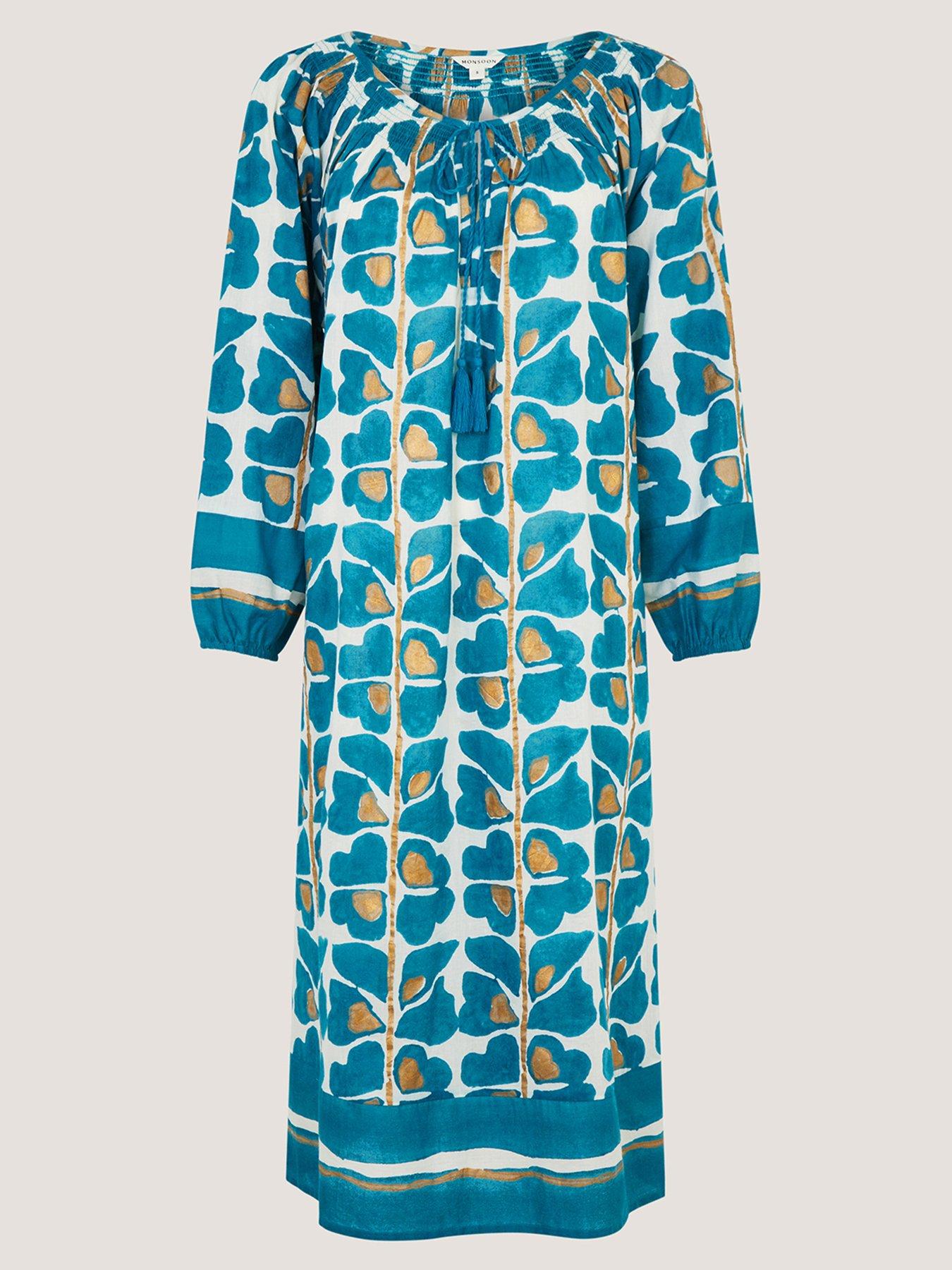 Image 5 of 5 of Monsoon Leila Print Midi Beach Dress - Green
