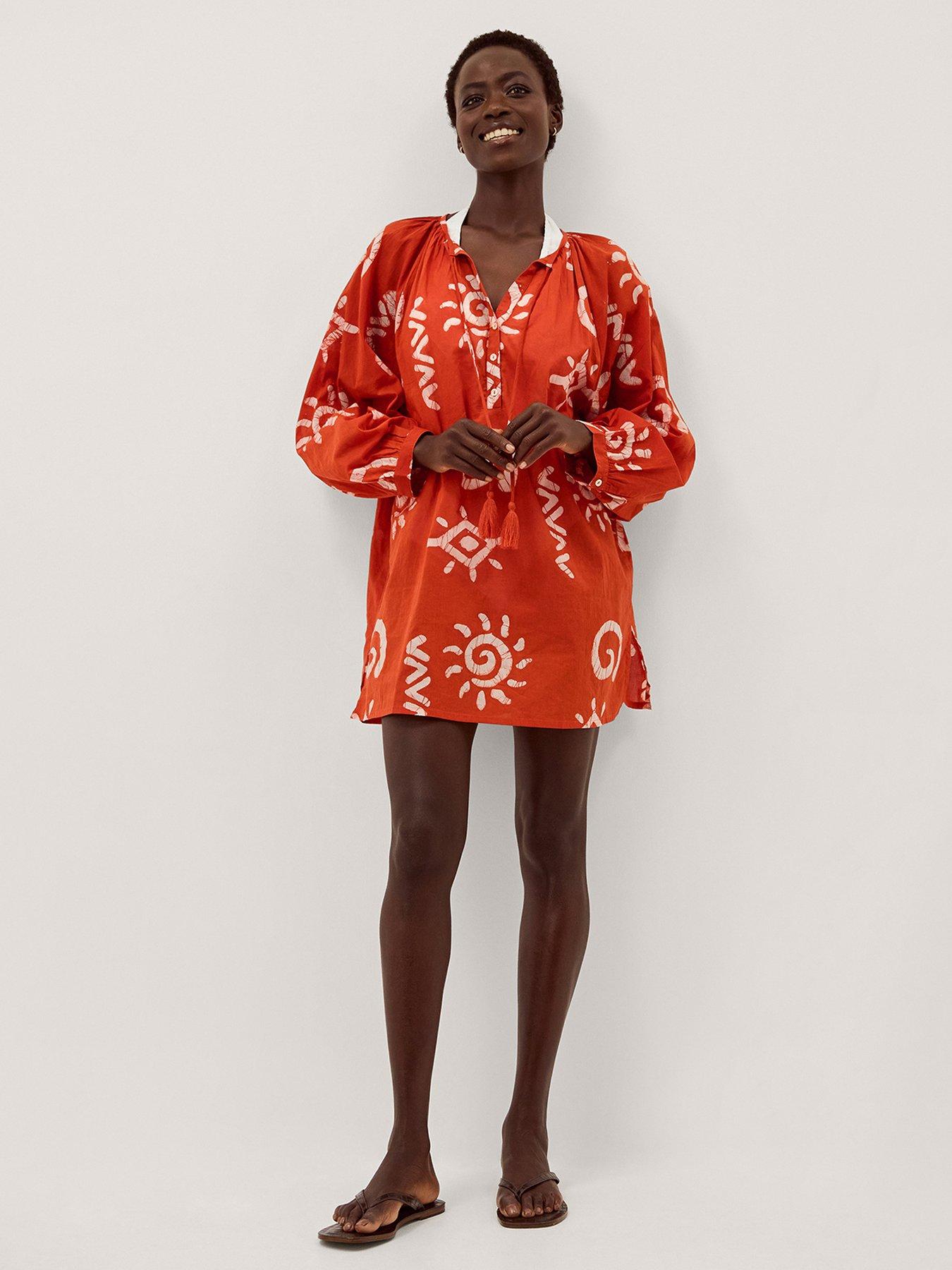 Image 1 of 6 of Monsoon Mafalda Sun Print Mini Kaftan - Orange