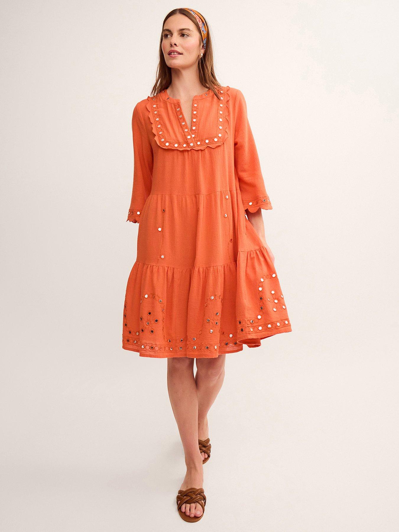 Monsoon Maddie Mirror Embellished Midi Kaftan - Orange