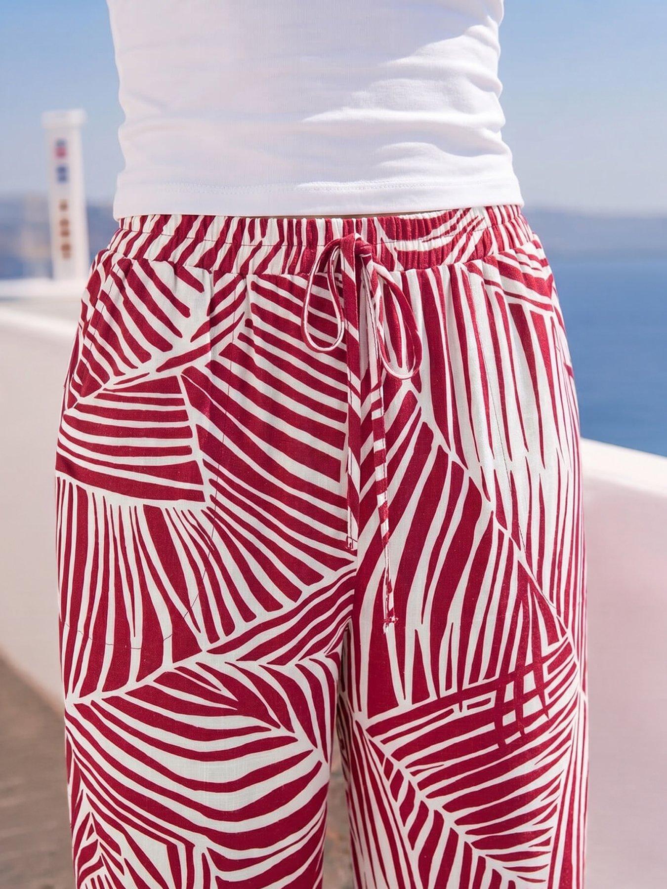 Image 2 of 4 of Roman Petite Print Linen Blend Cropped Trouser