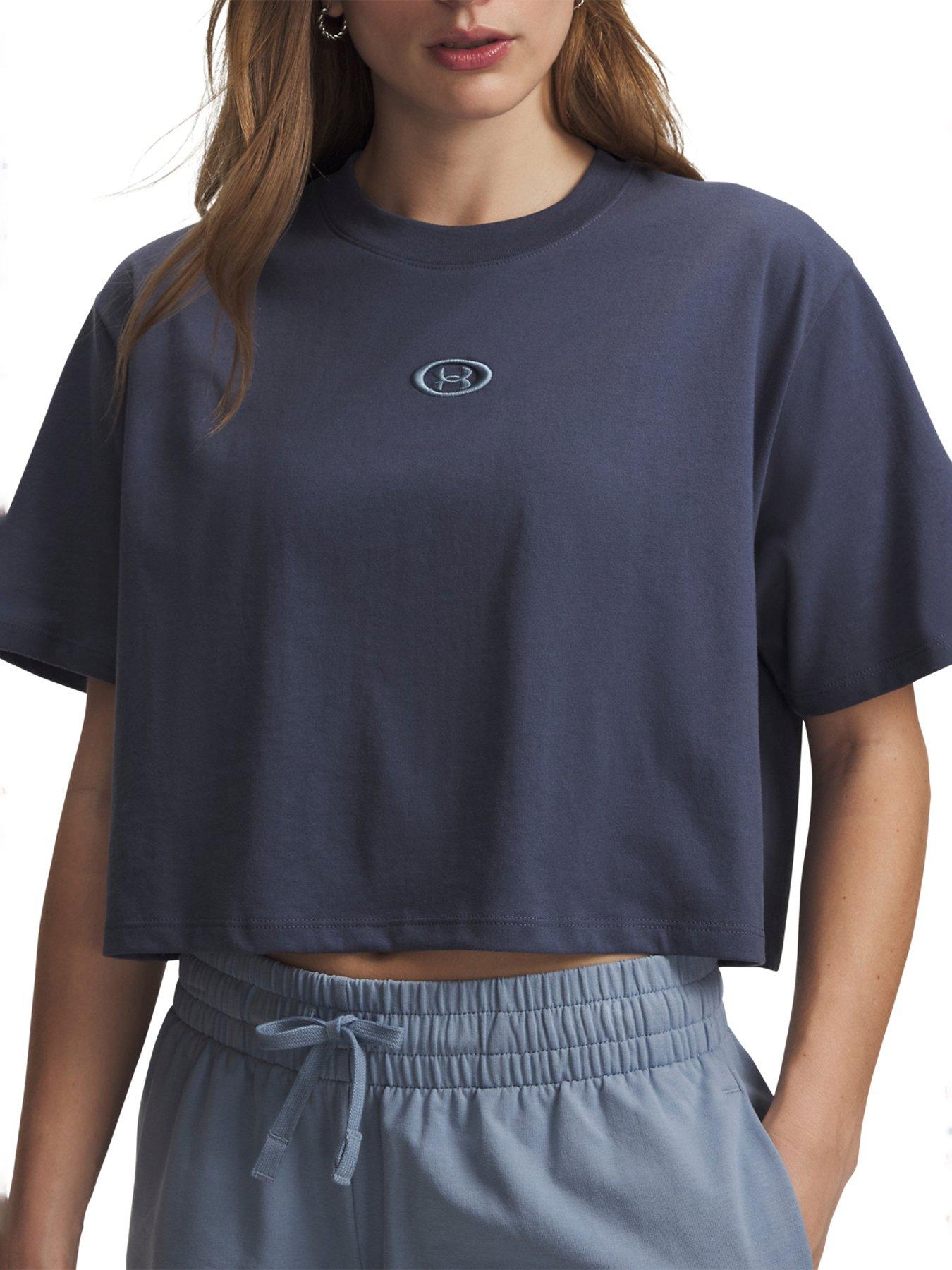 Image 1 of 3 of UNDER ARMOUR Women's Oversized Cotton Blend T-Shirt with Ribbed Crew Neck - Grey