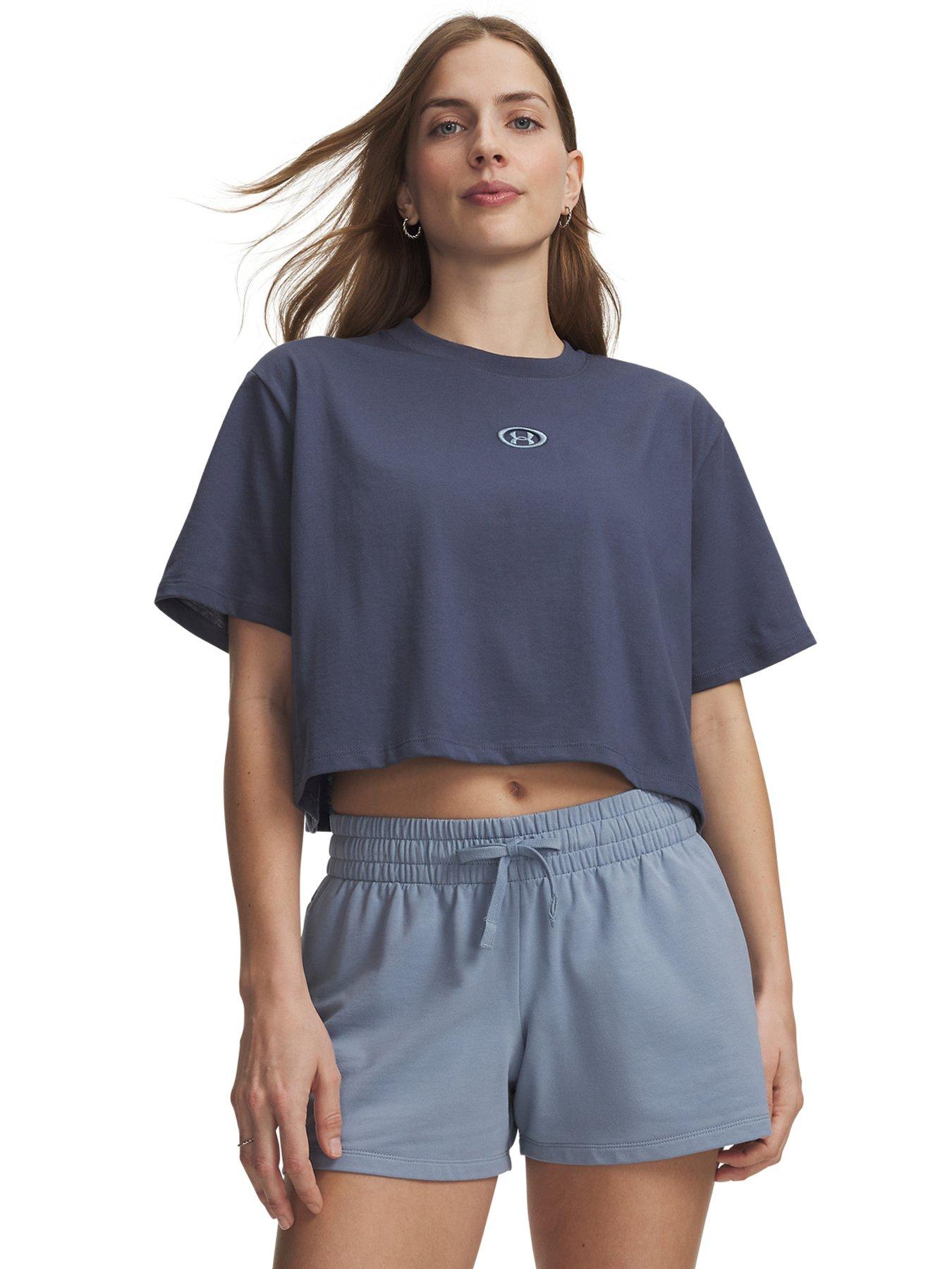 Image 3 of 3 of UNDER ARMOUR Women's Oversized Cotton Blend T-Shirt with Ribbed Crew Neck - Grey