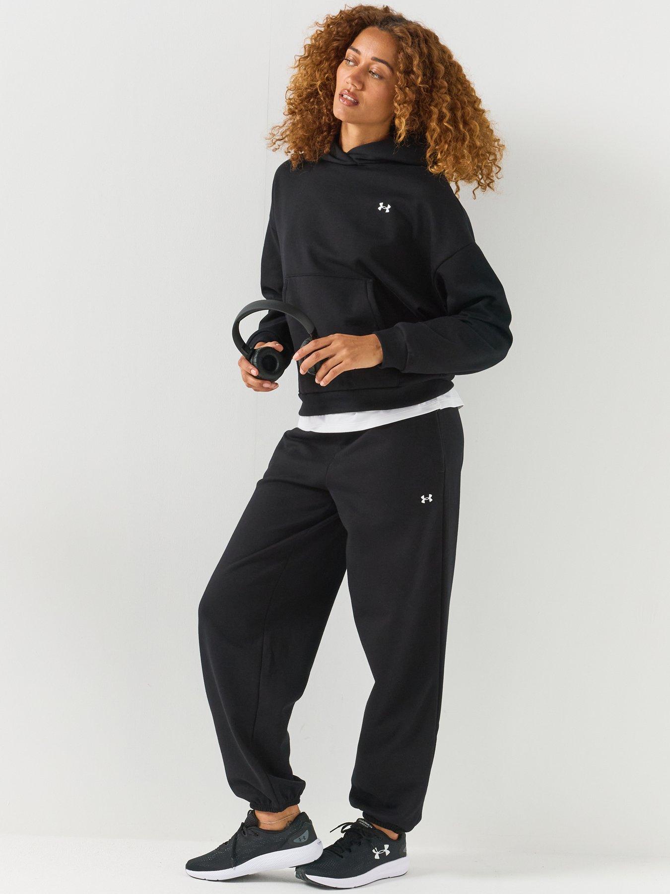 Image 3 of 6 of UNDER ARMOUR Womens Training Icon Fleece Tapered Jogging Bottoms - Black