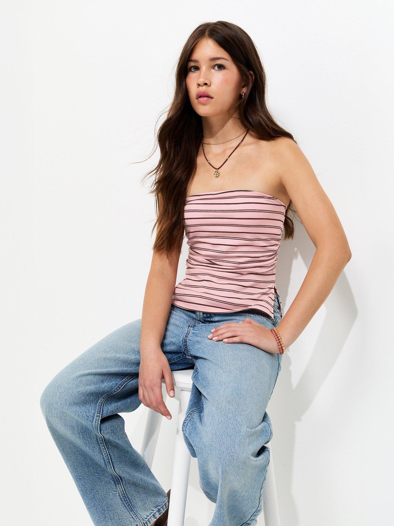 New Look 915 Girls Pink Striped Jersey Bandeau Top