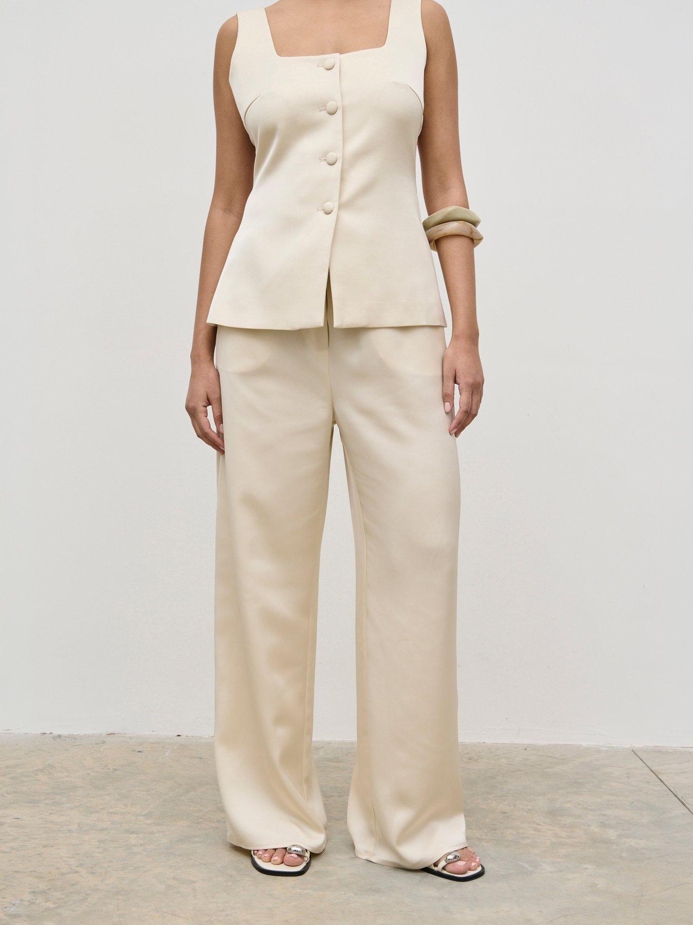 Image 1 of 4 of Pretty Lavish Breya Satin Drawstring Trousers - Cream