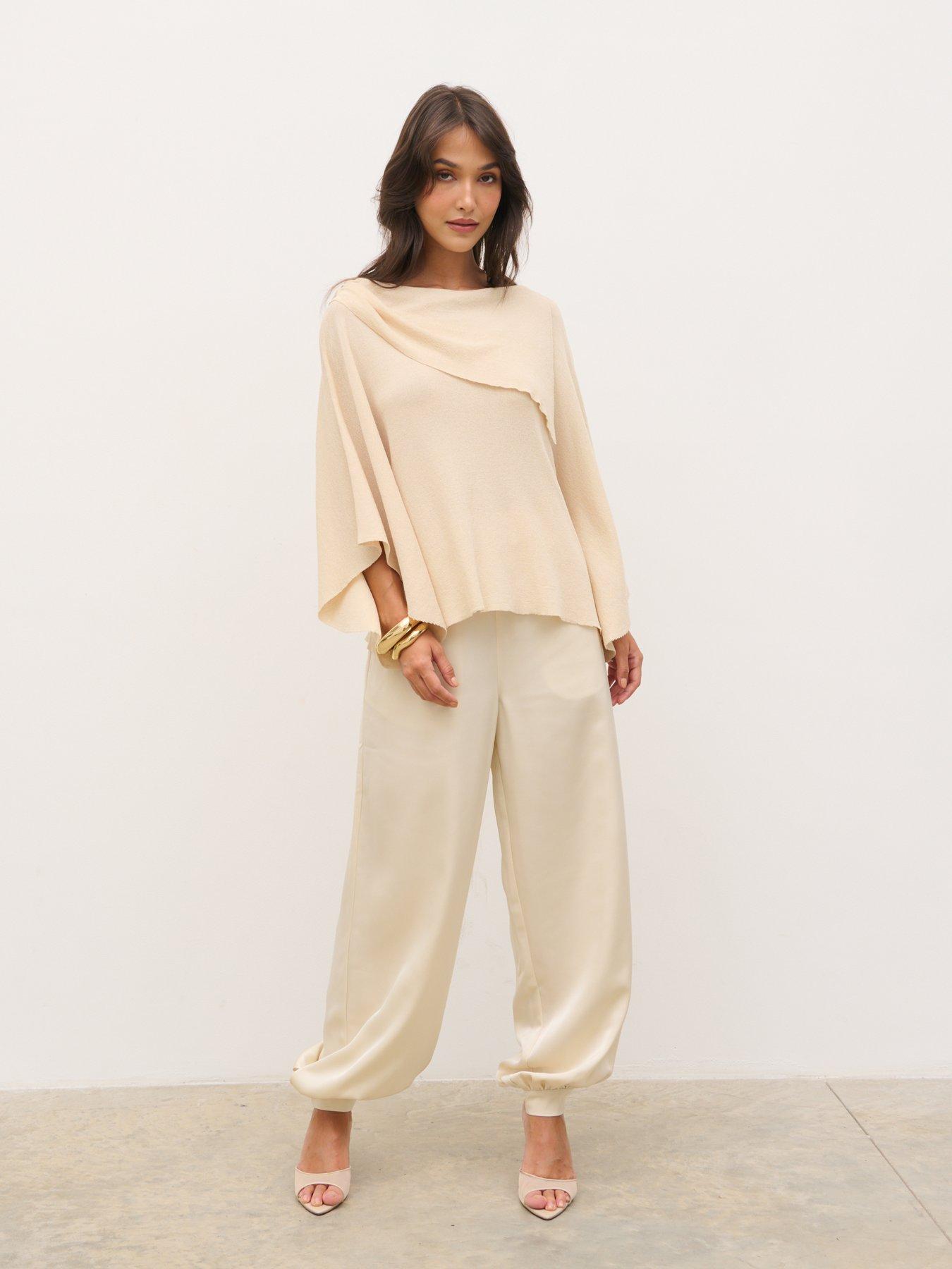 Image 3 of 4 of Pretty Lavish Amina Draped Knit Top - Beige