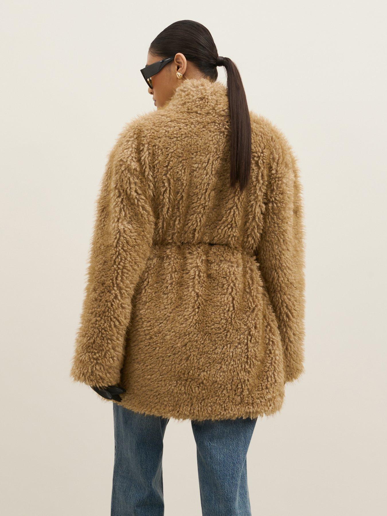 Image 2 of 6 of Pretty Lavish Womens Loah Faux Fur Oversized Belted Coat - Taupe