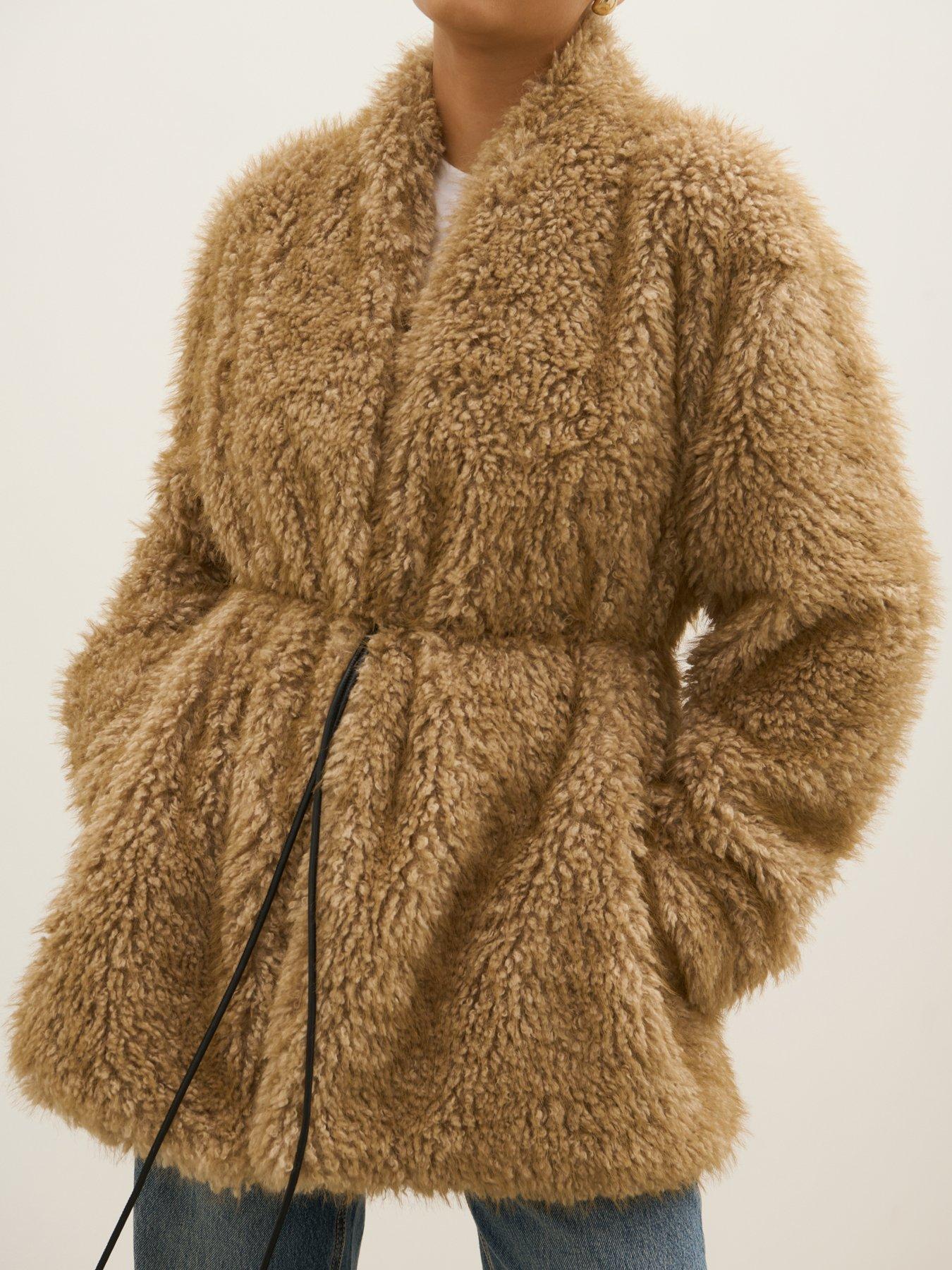Image 4 of 6 of Pretty Lavish Womens Loah Faux Fur Oversized Belted Coat - Taupe