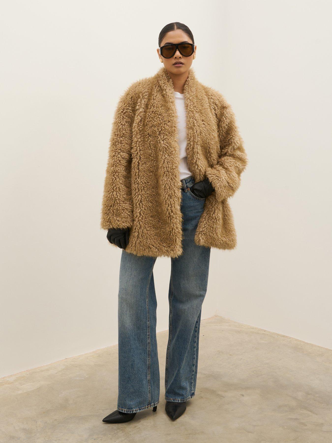 Image 5 of 6 of Pretty Lavish Womens Loah Faux Fur Oversized Belted Coat - Taupe