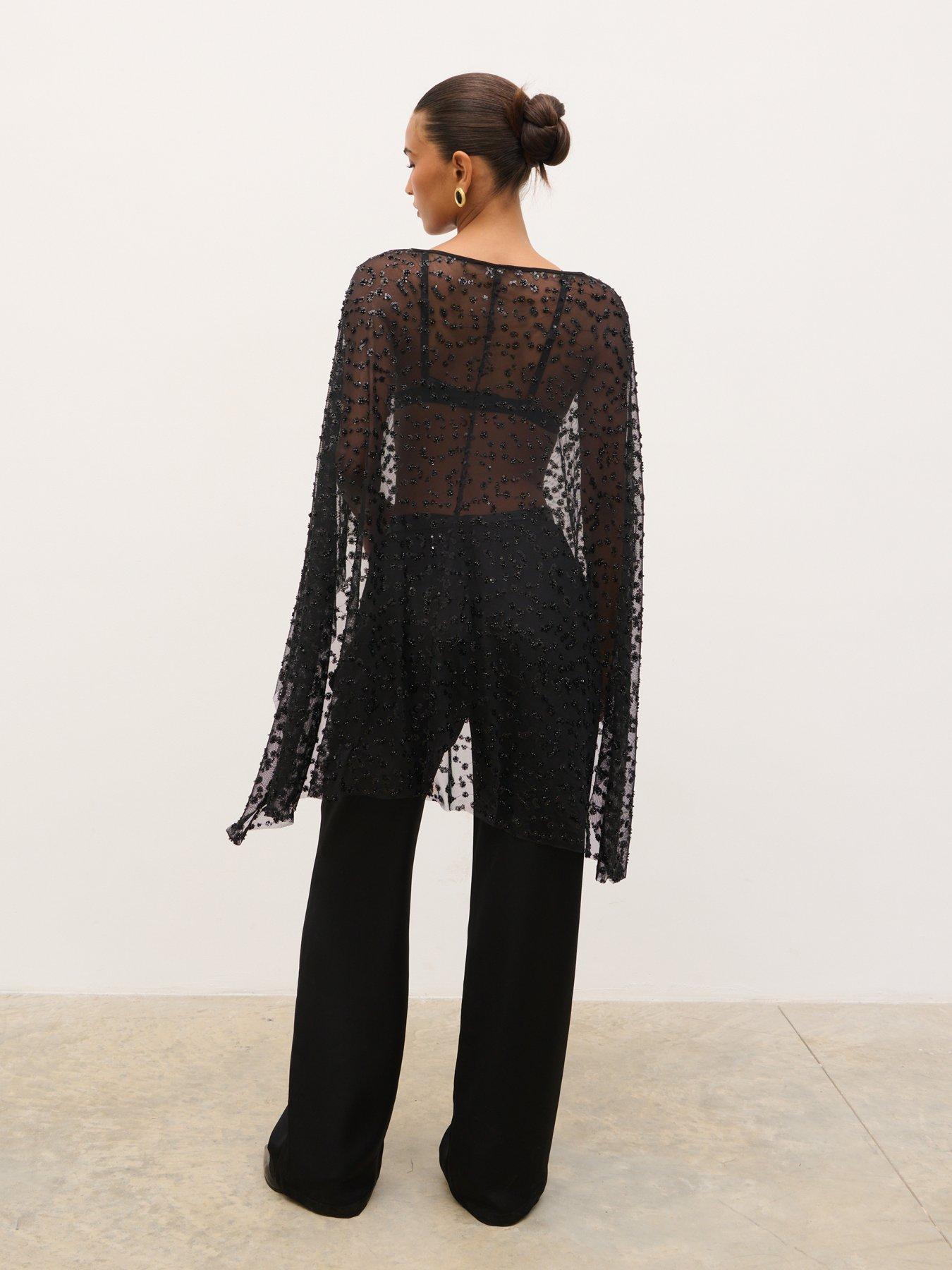 Image 2 of 5 of Pretty Lavish Azari Embellished Sheer Cape Top - Black