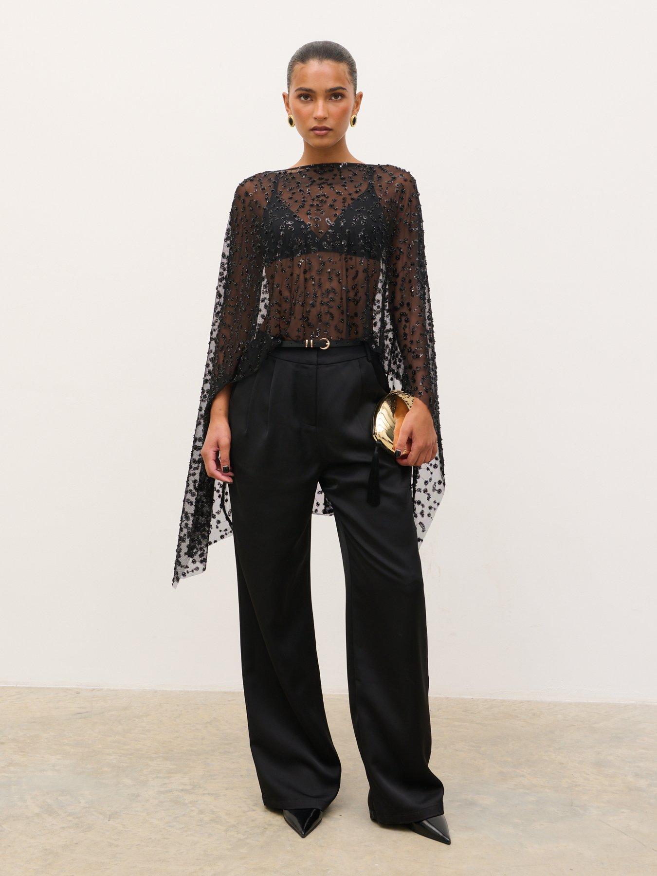 Image 3 of 5 of Pretty Lavish Azari Embellished Sheer Cape Top - Black