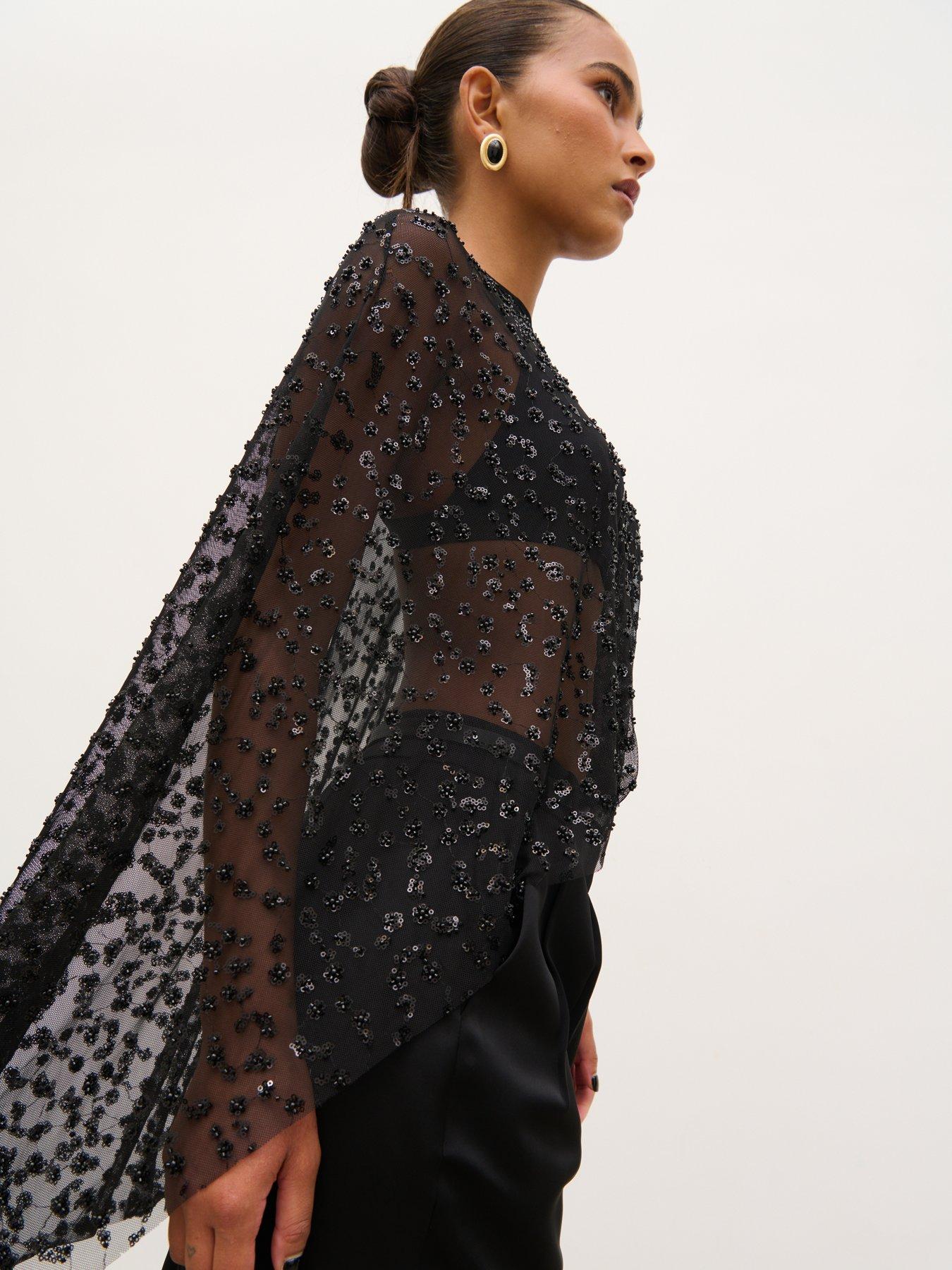 Image 5 of 5 of Pretty Lavish Azari Embellished Sheer Cape Top - Black