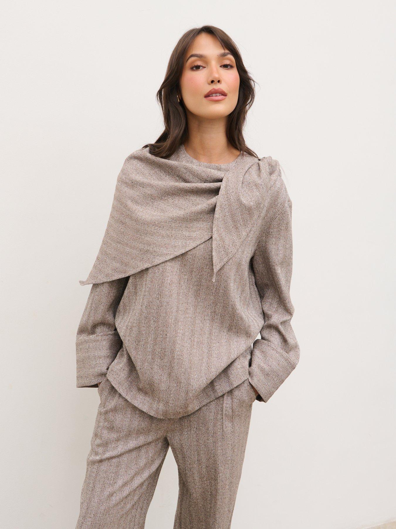 Image 1 of 4 of Pretty Lavish Ezra Scarf Long Sleeve Top - Beige