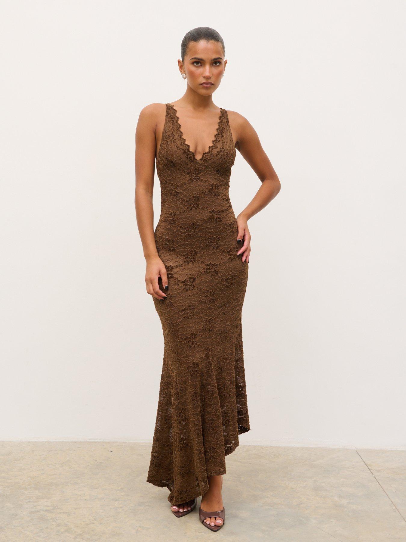 Pretty Lavish Zoey Lace Midaxi Dress - Brown