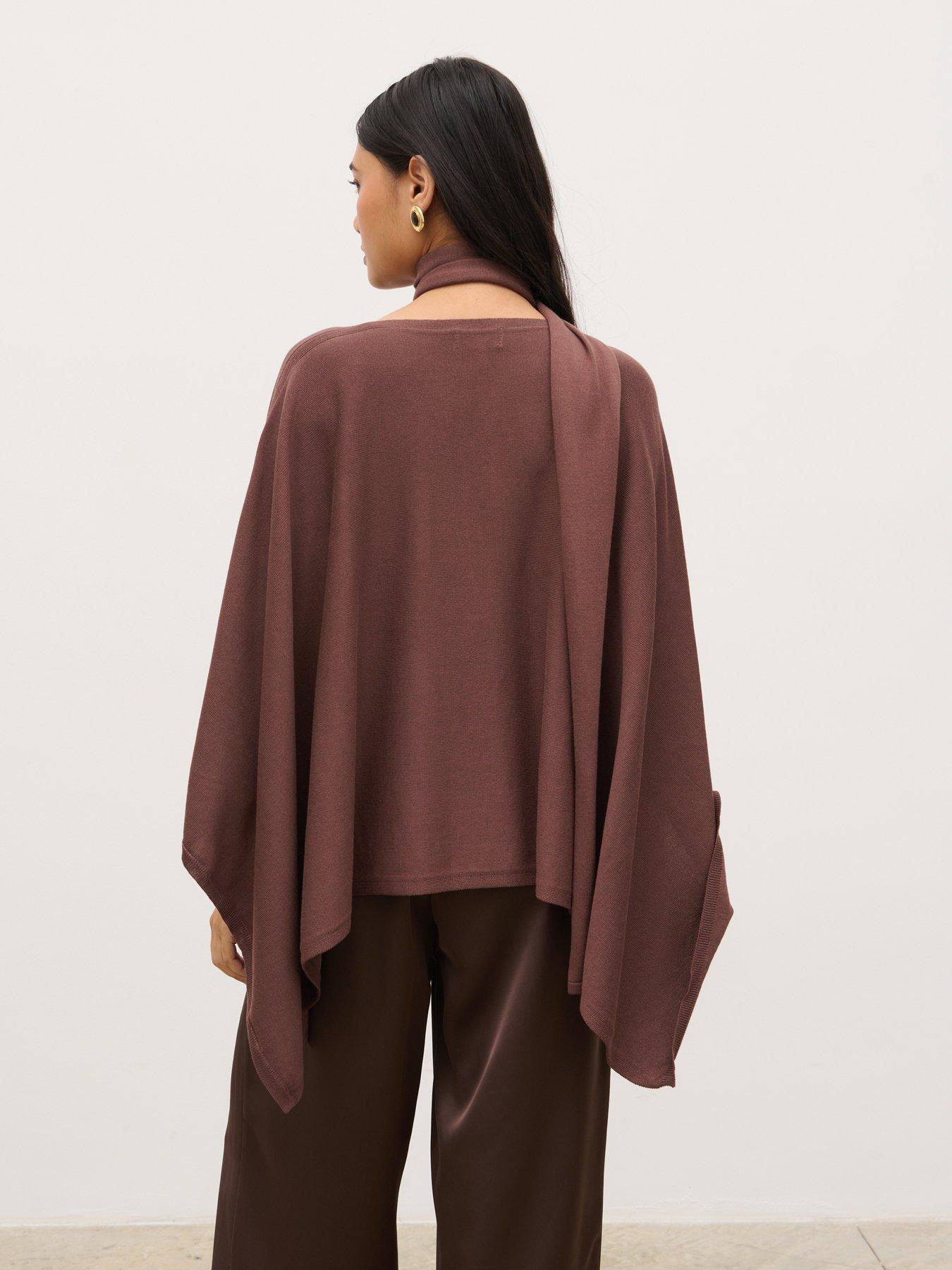 Image 2 of 5 of Pretty Lavish River Poncho With Scarf Detail - Chocolate Brown