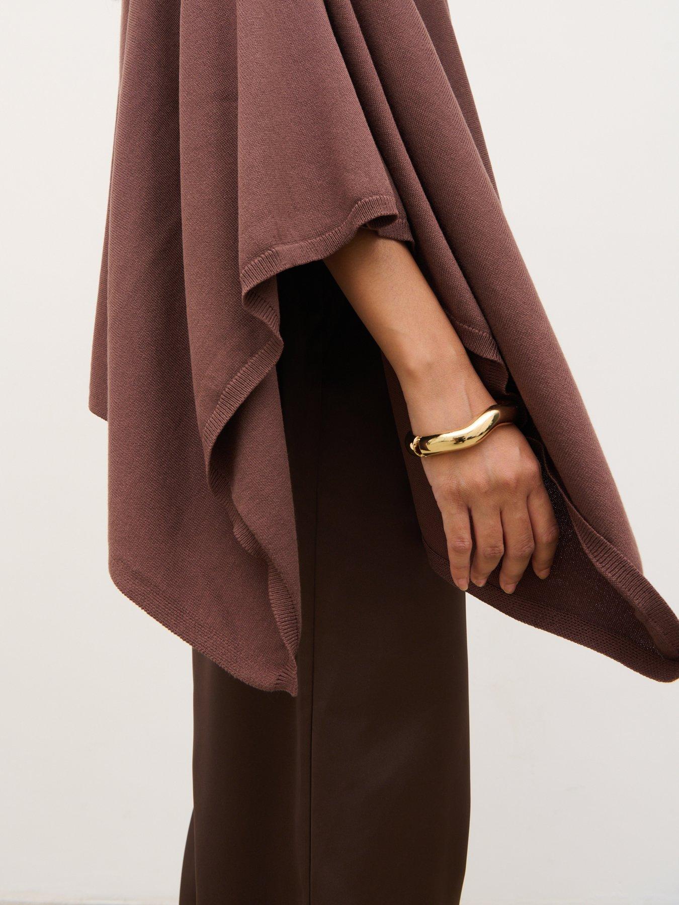 Image 4 of 5 of Pretty Lavish River Poncho With Scarf Detail - Chocolate Brown