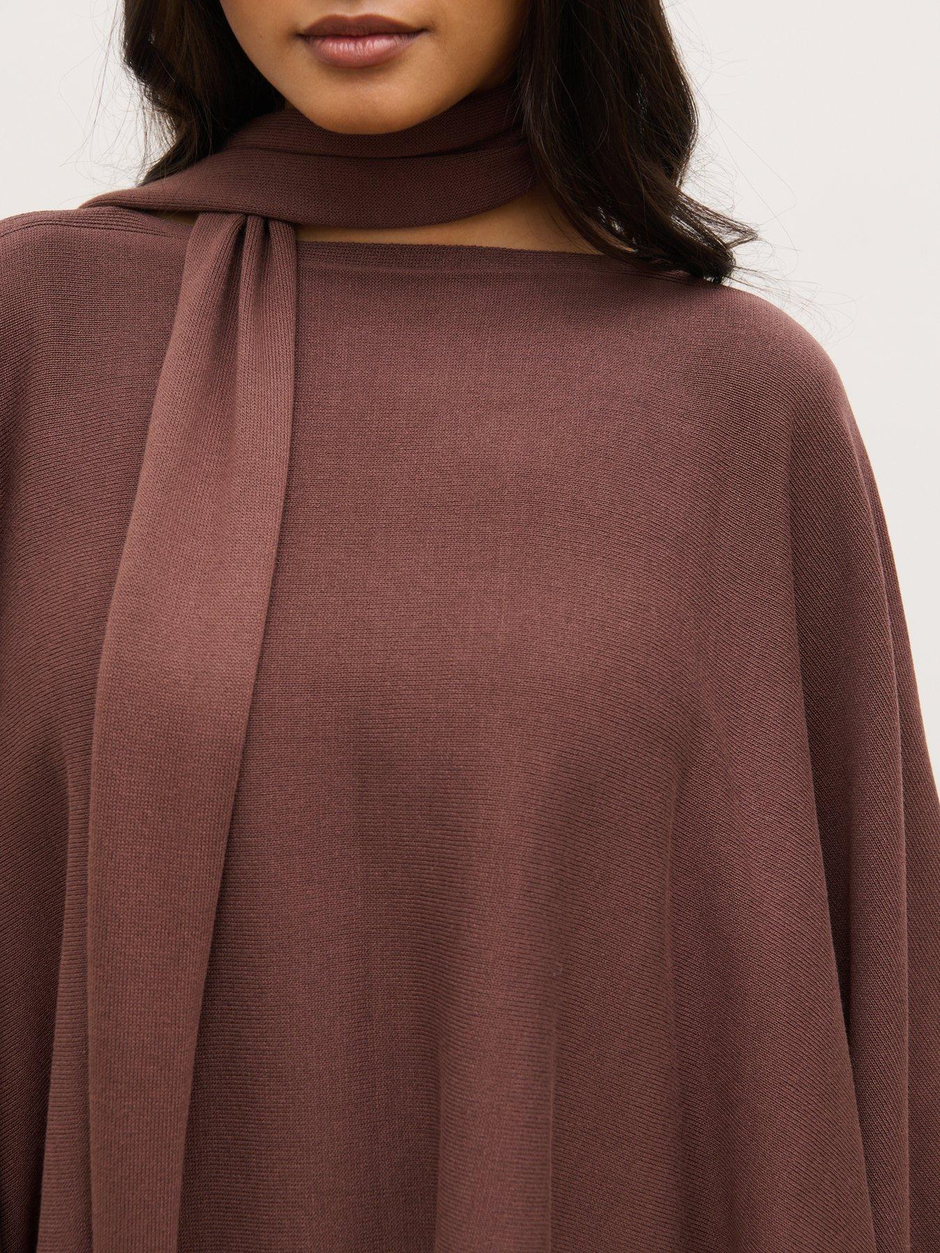 Image 5 of 5 of Pretty Lavish River Poncho With Scarf Detail - Chocolate Brown