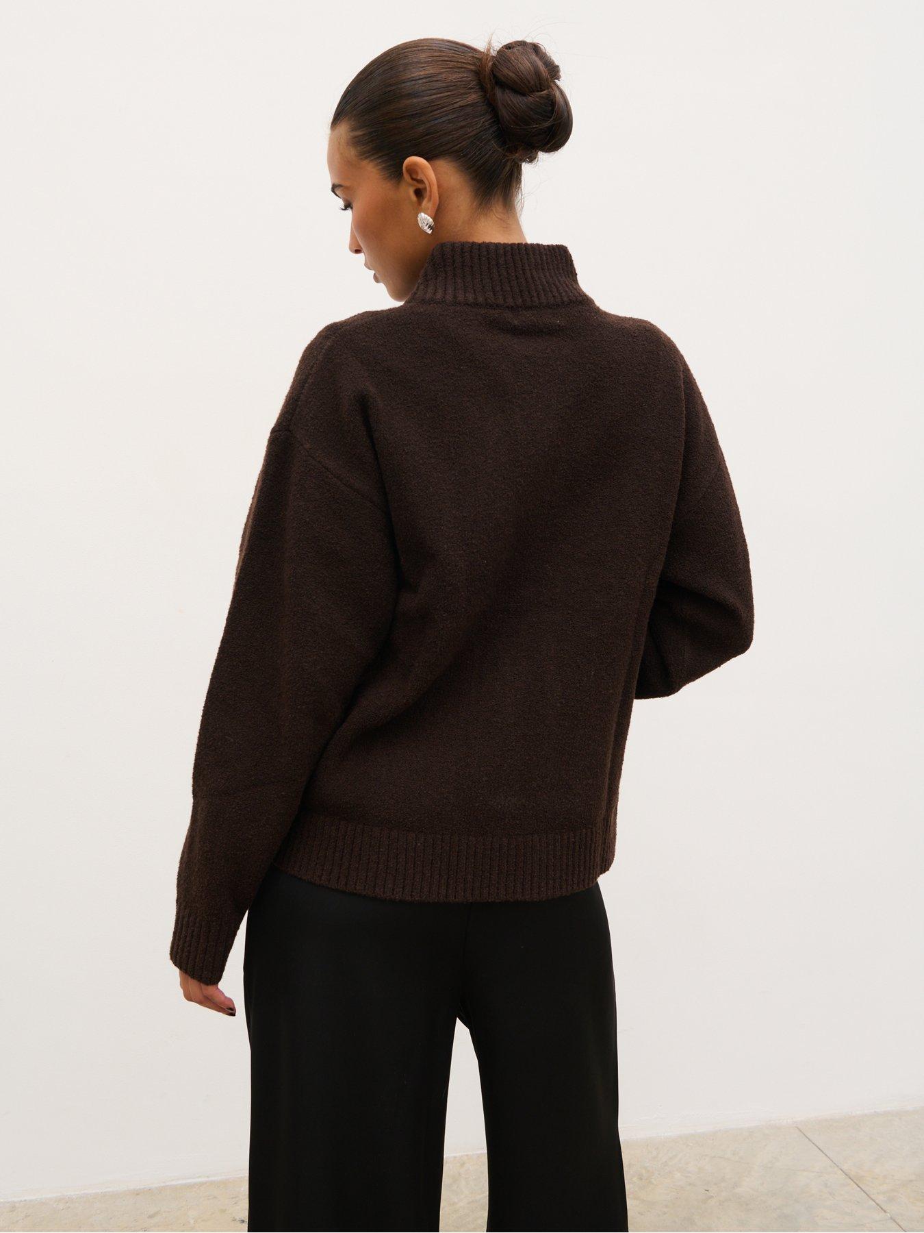 Image 2 of 5 of Pretty Lavish Camille Zip Through Knit Bomber Jacket - Brown