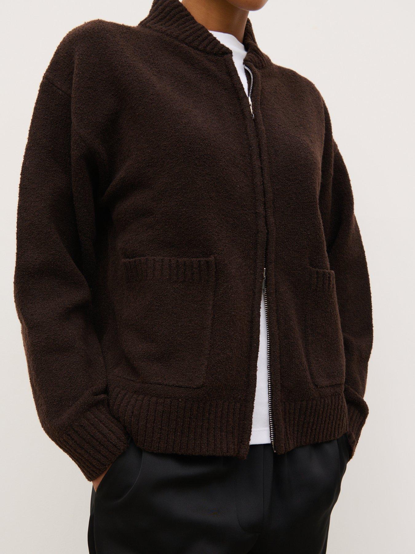 Image 5 of 5 of Pretty Lavish Camille Zip Through Knit Bomber Jacket - Brown