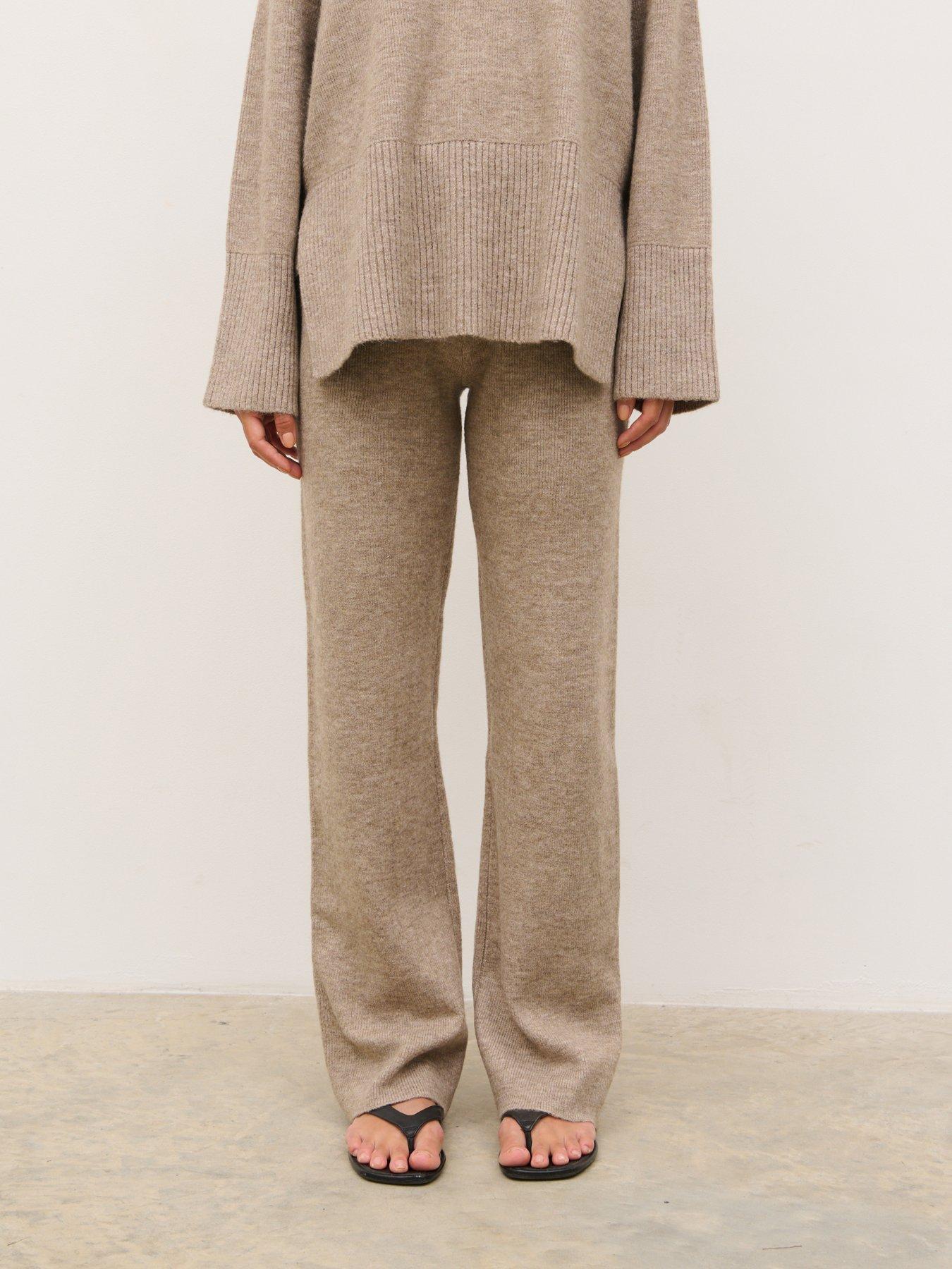 Image 1 of 4 of Pretty Lavish Kimberley Wide Leg Knit Trousers - Beige