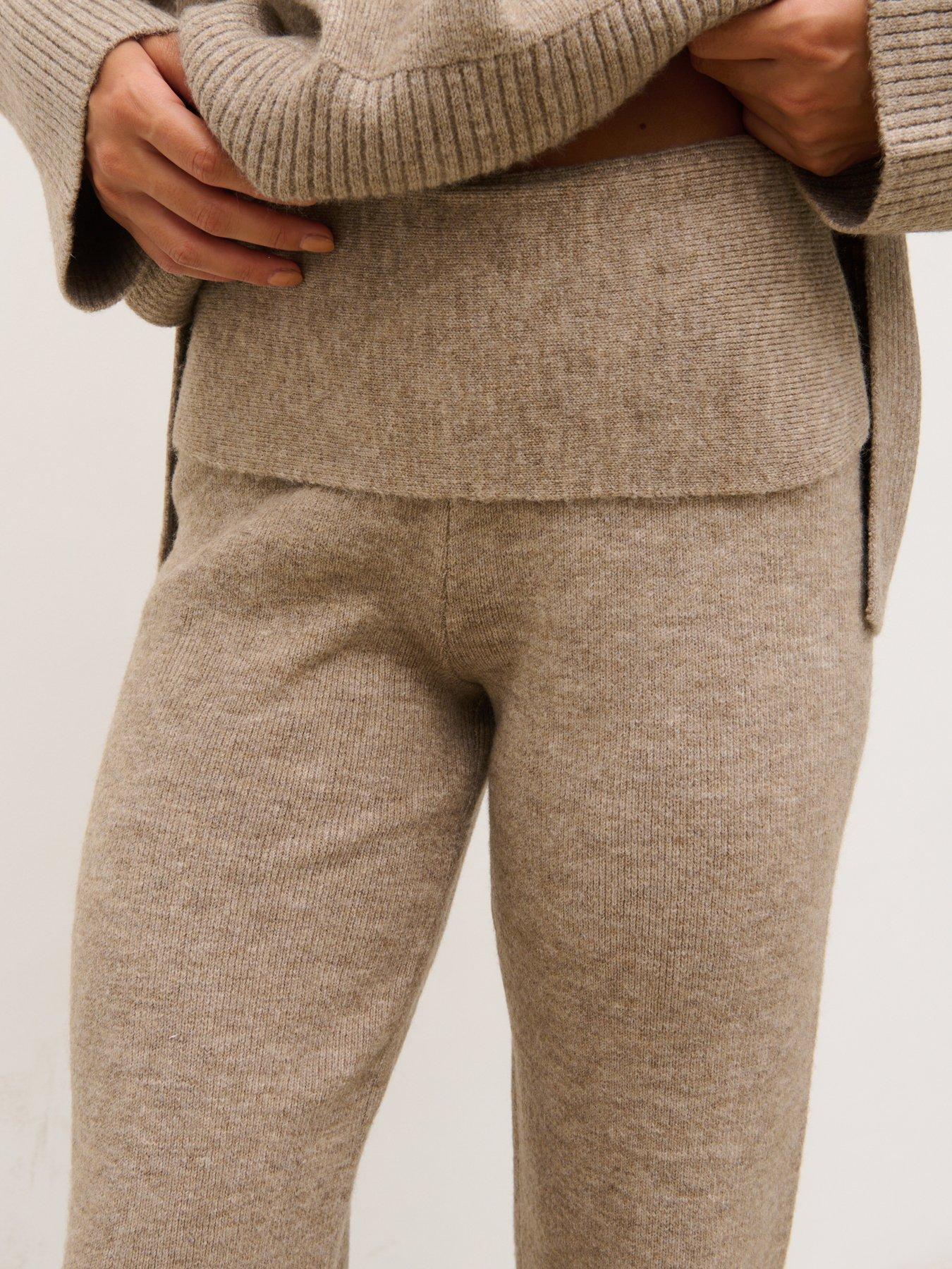 Image 3 of 4 of Pretty Lavish Kimberley Wide Leg Knit Trousers - Beige