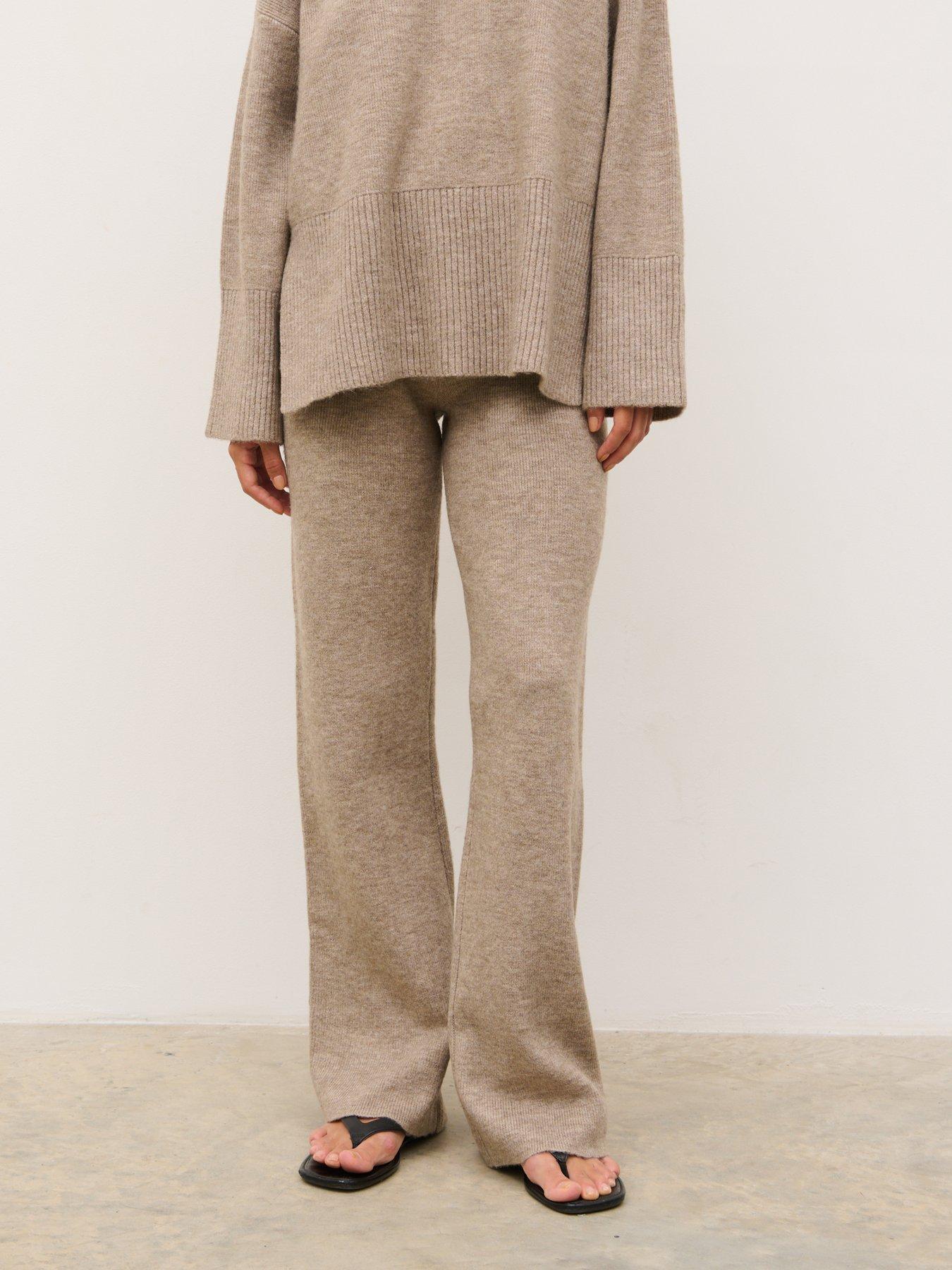 Image 4 of 4 of Pretty Lavish Kimberley Wide Leg Knit Trousers - Beige